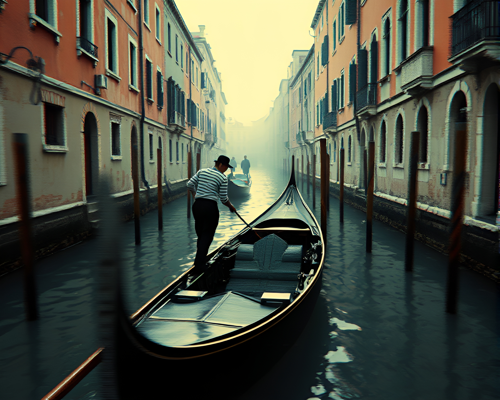Glitched Venetian Gondola Fashion Illustration – free AI stock image