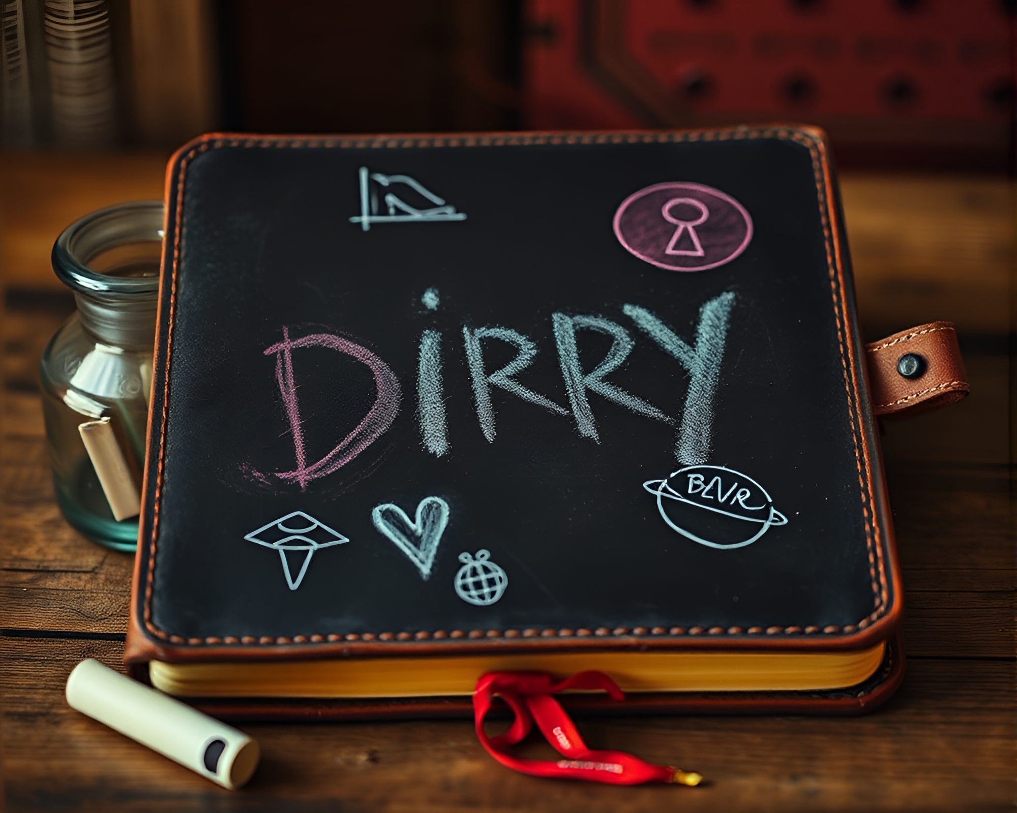 Chalk Scrawls in Leather-bound Diary – free AI stock image