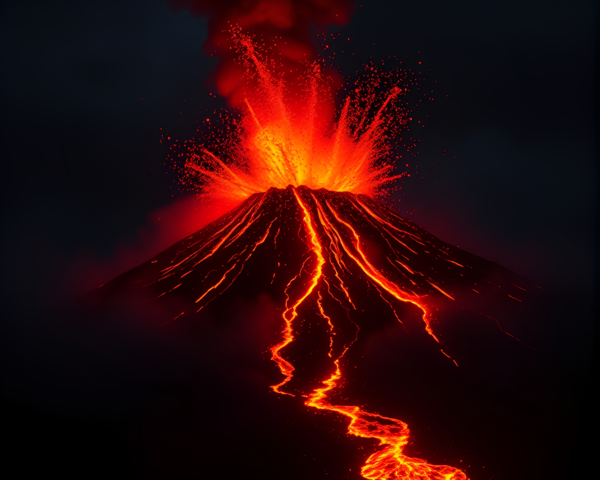 Fiery Volcanic Eruption with Torn Edges in Fluorescent Glow – free AI stock image