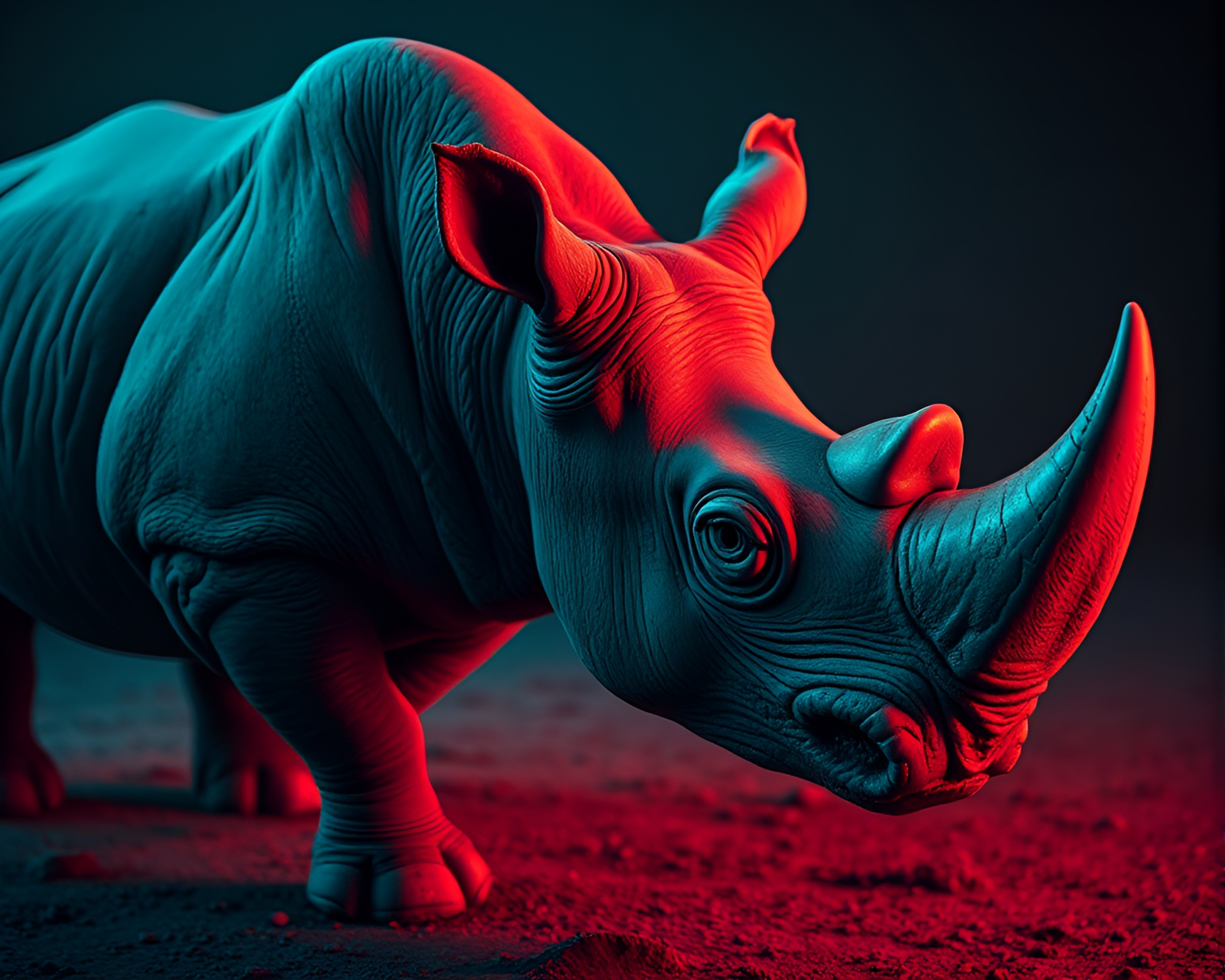 Surreal Rhinoceros Encounter in Ambient Occlusion – free AI stock image