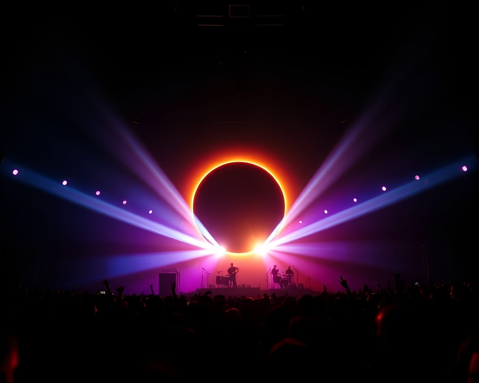 Dynamic cinemagraph of solar eclipse on concert stage