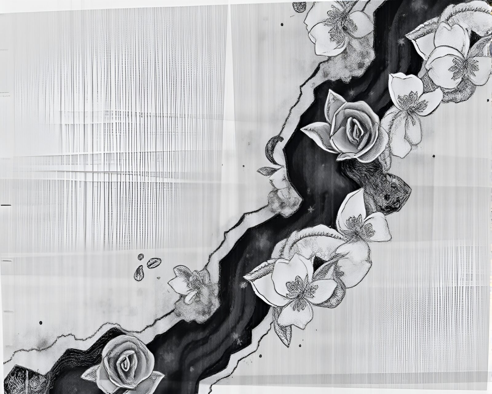 Etched silk kimono design in dramatic lighting