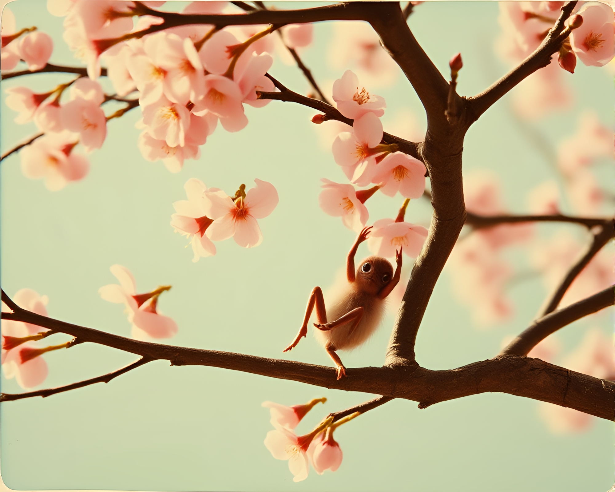 Cherry Blossom Tree in Vintage Polaroid Stop-Motion – free AI stock image