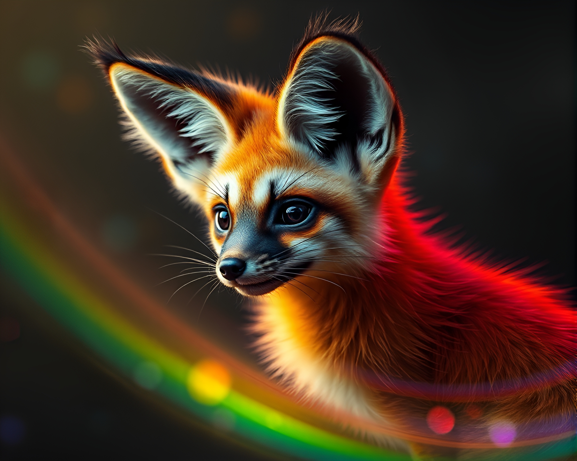 Fennec Fox in Neon Oil Slick Noir – free AI stock image