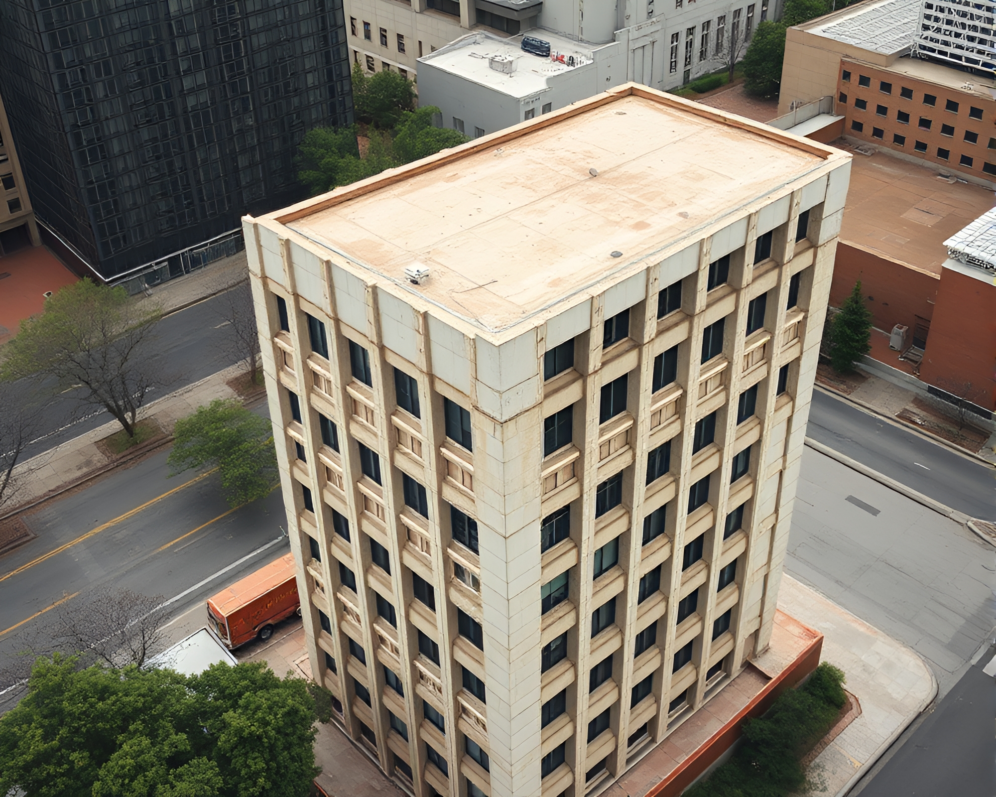 Abstract Brutalist Architecture in Muted Earth Tones – free AI stock image