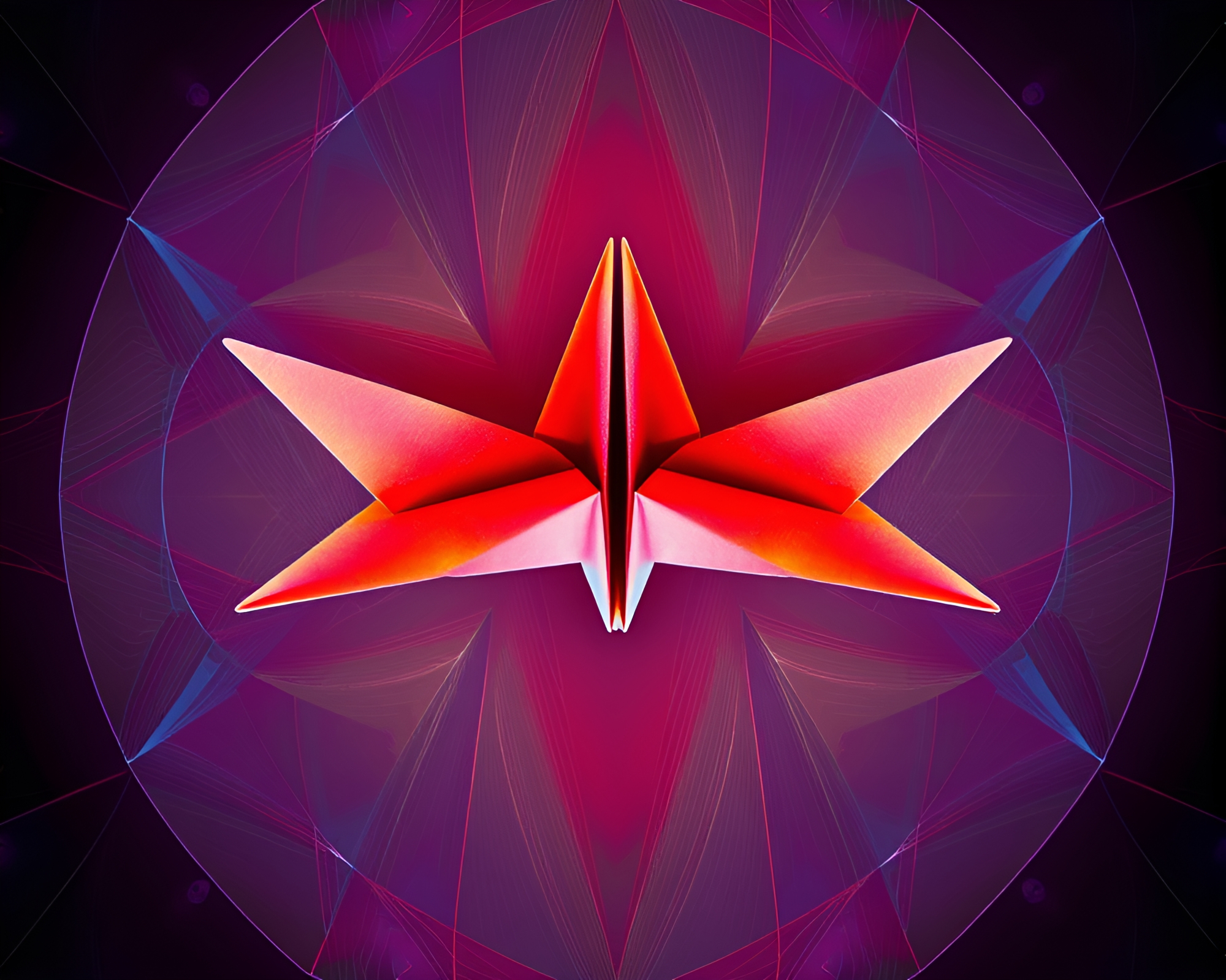 Symmetrical Origami Crane in Surreal Color Shift – free AI stock image