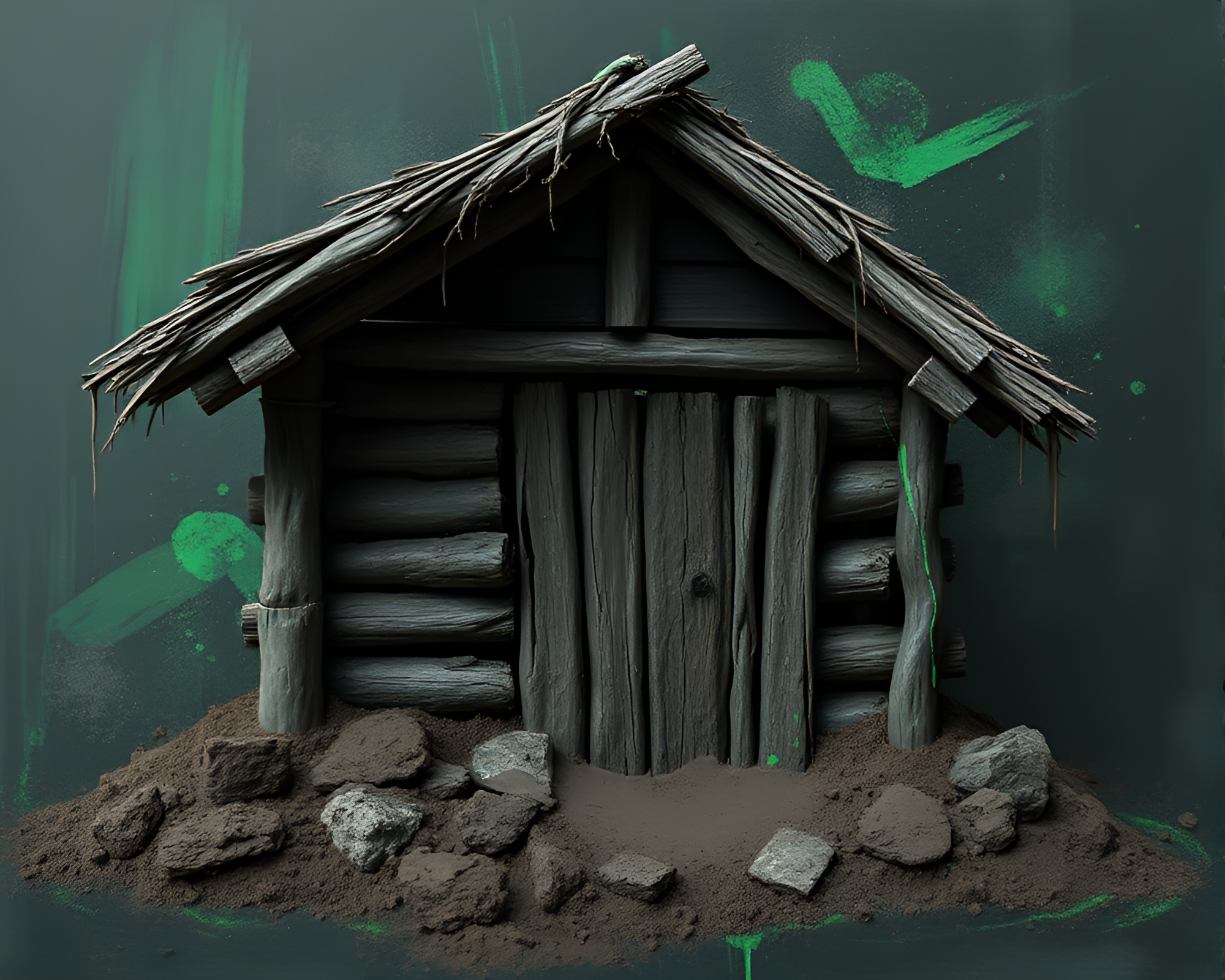 Emerald Green Mud Hut with Cybernetic Texture – free AI stock image
