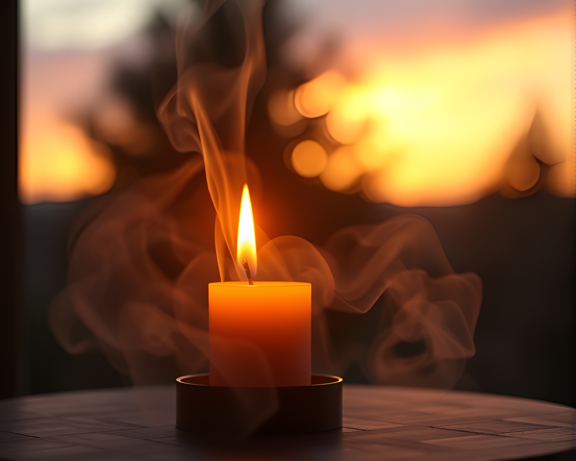 Vaporwave Sunset in Stop-Motion Candle Smoke – free AI stock image