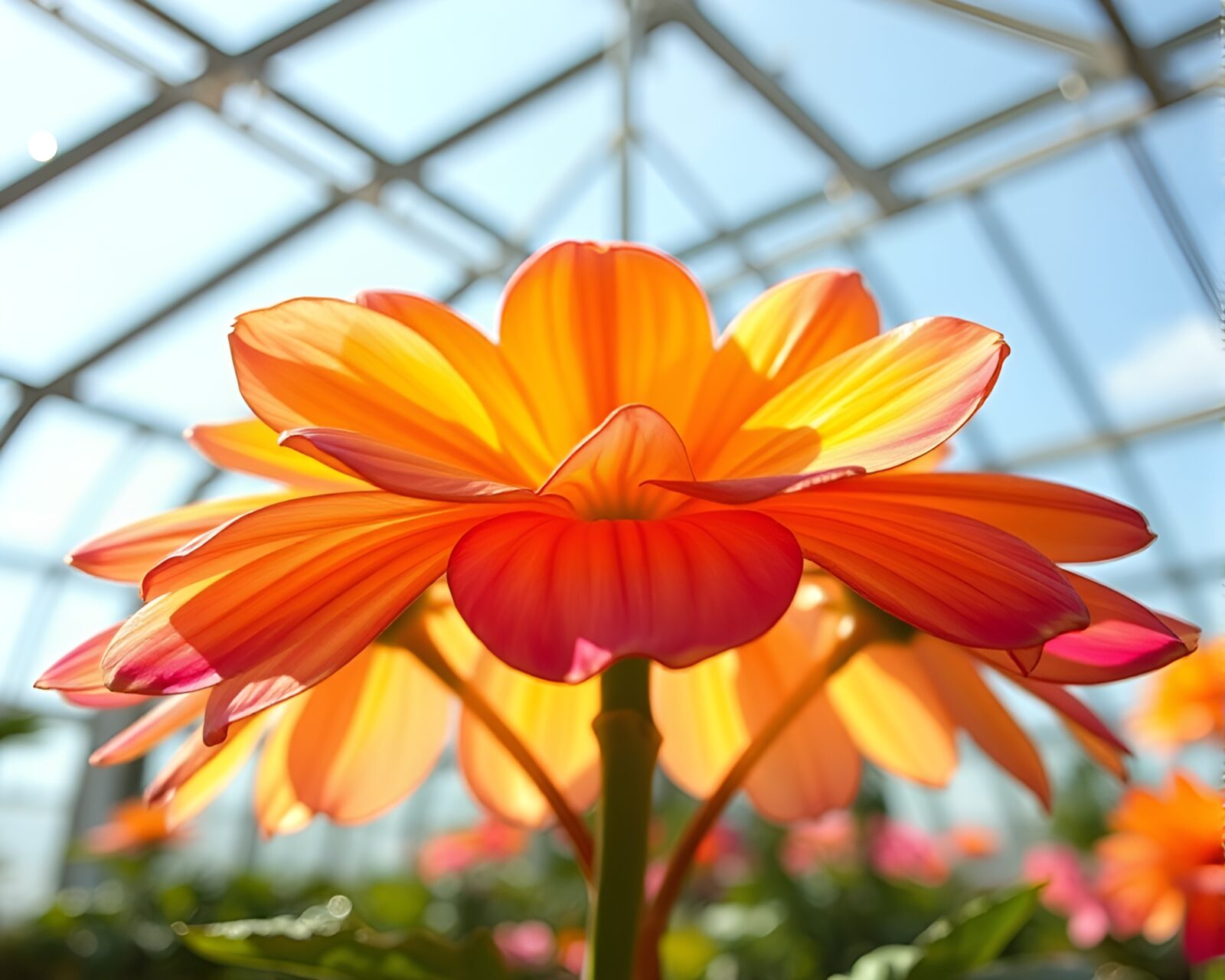 Spectacular topaz-lit greenhouse filled with vibrant flower petals