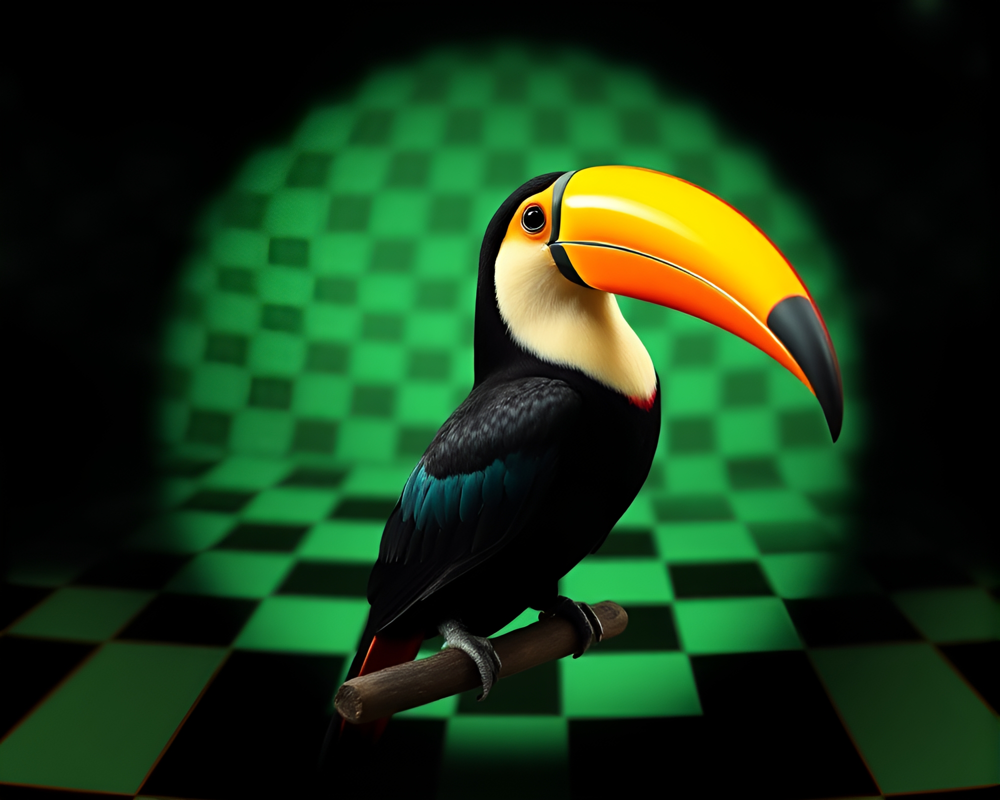 Vibrant Toucan in Checkered CRT Stereograph – free AI stock image
