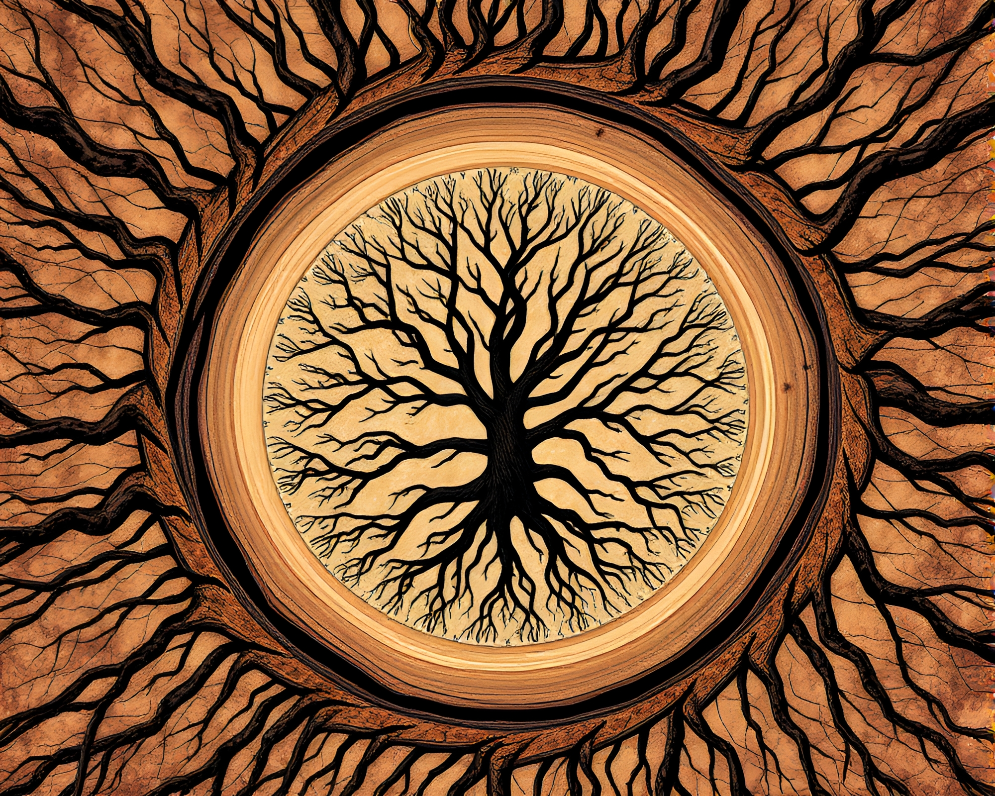 Ethereal Tree Ring Time Vortex Photocollage – free AI stock image