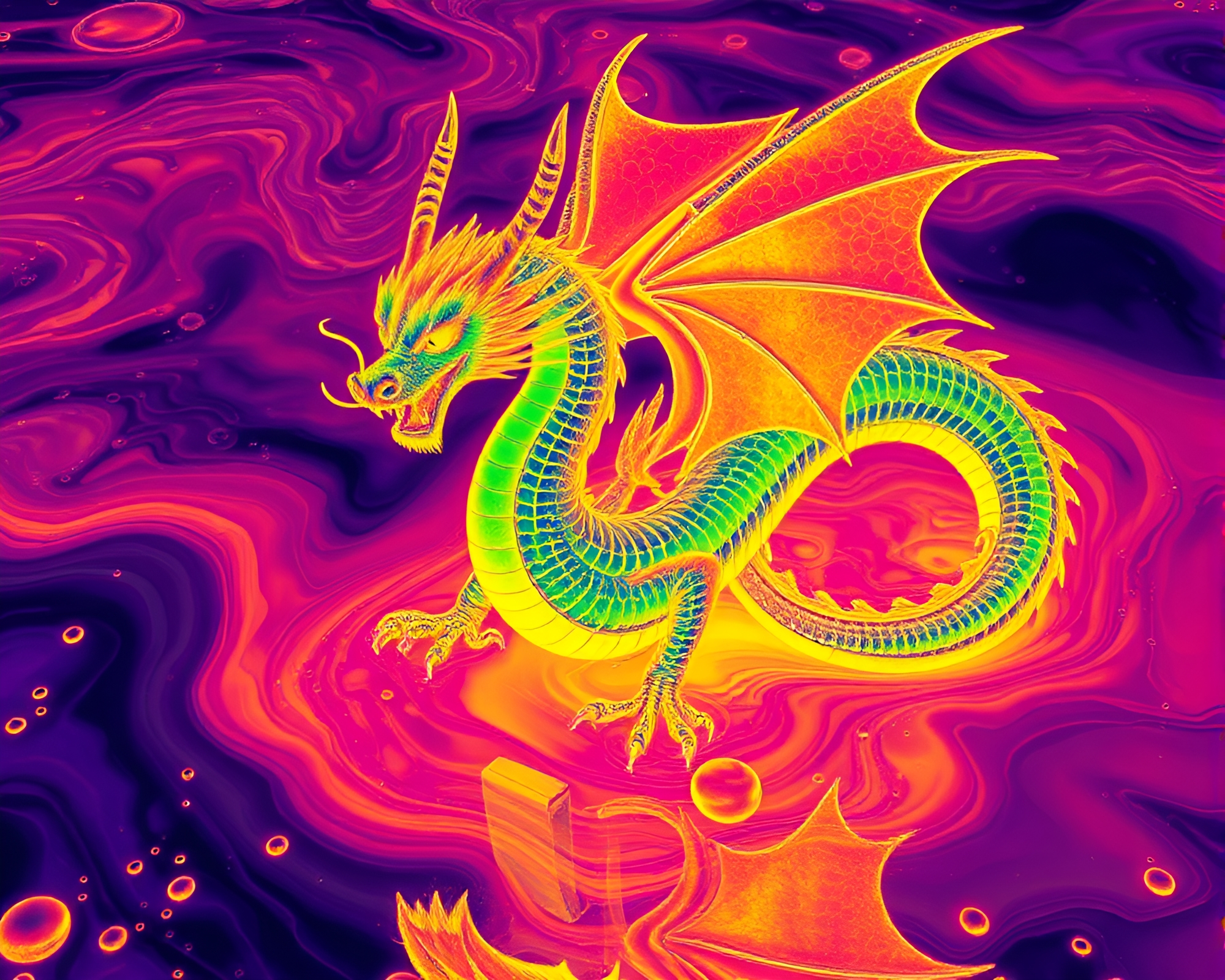 Surreal Dragon in Thermal Rainbow Landscape – free AI stock image