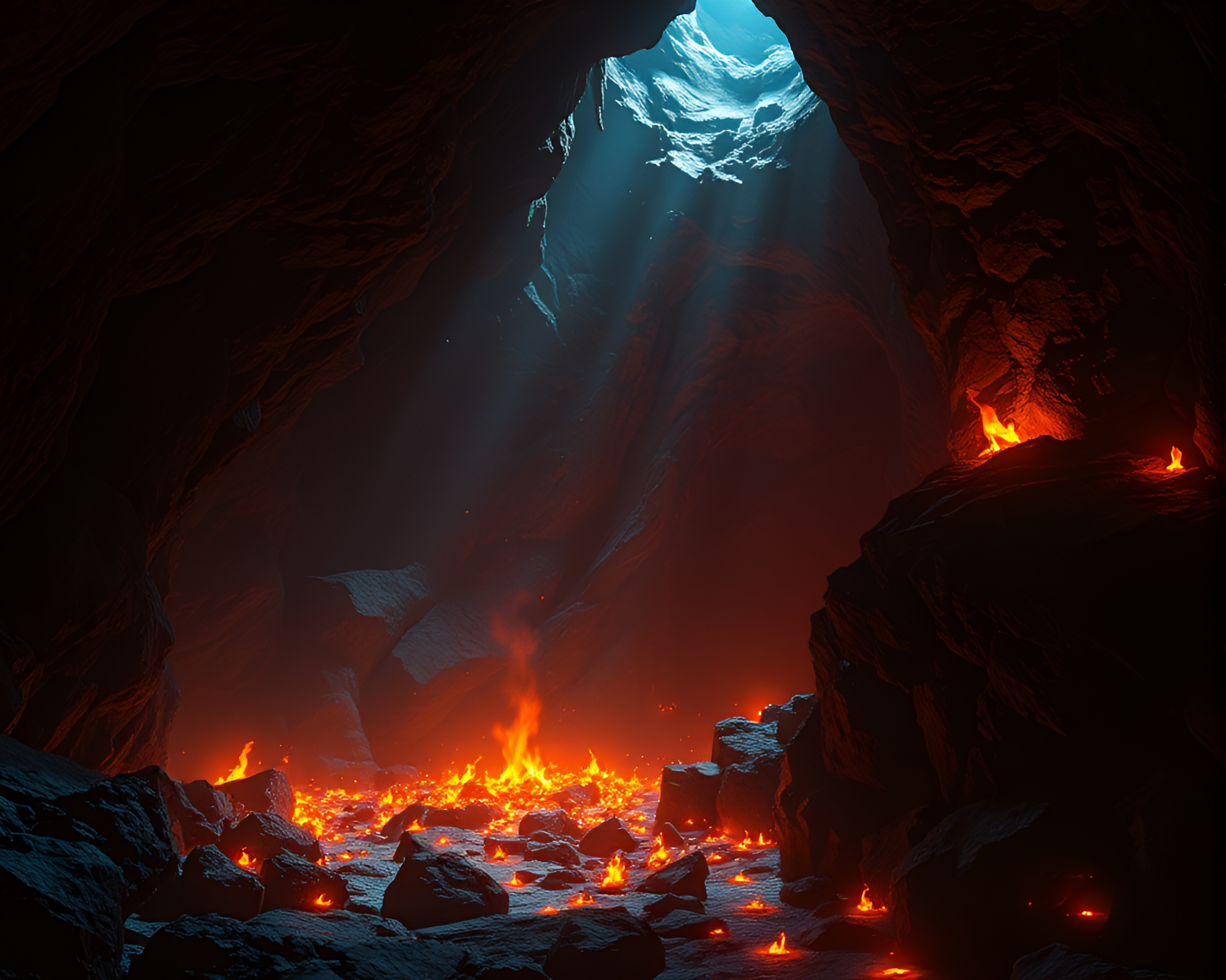 Violinist’s Cave: Ignited Embers of Music – free AI stock image