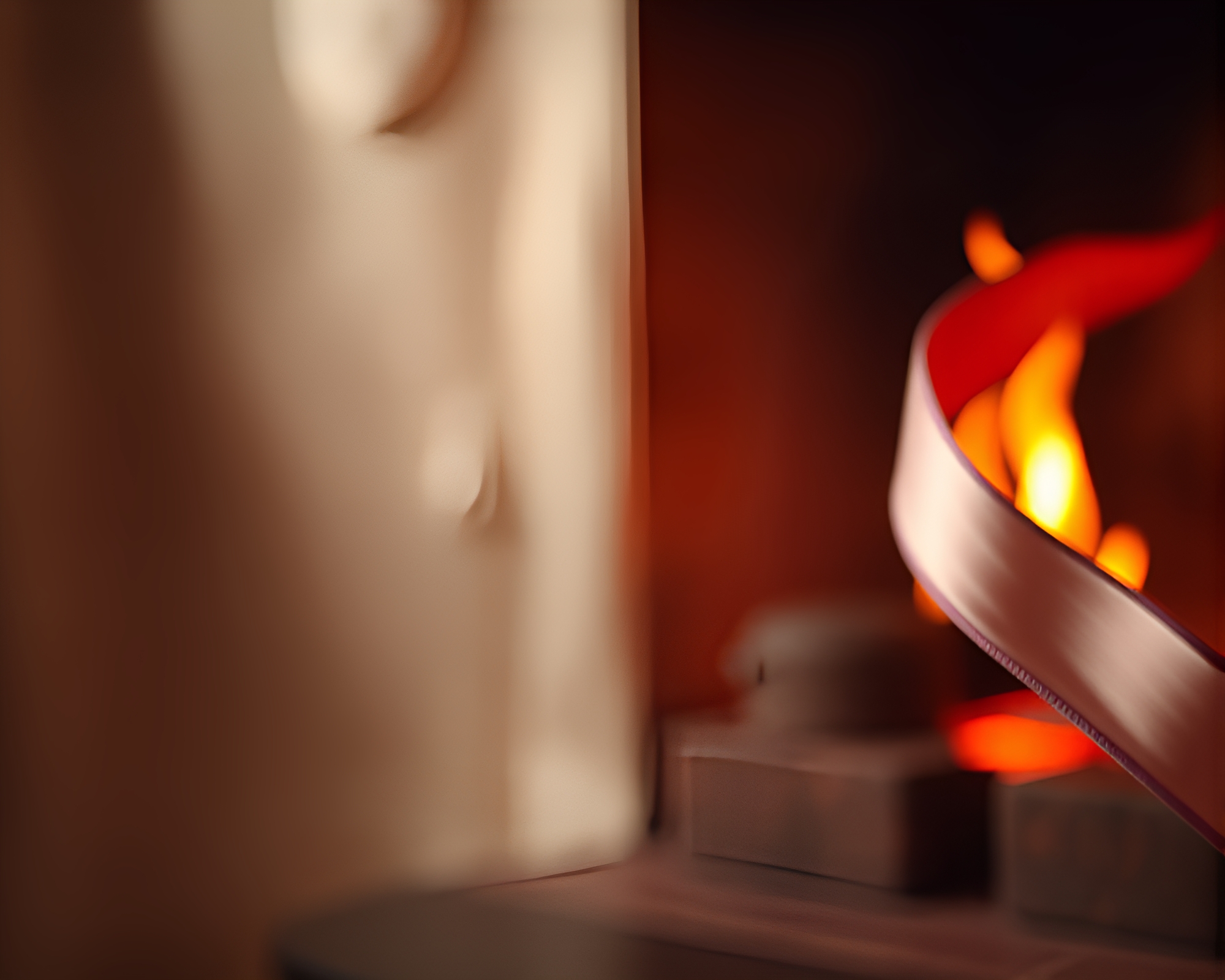 Satin Ribbon and Flickering Fireplace: Dripped Paint Delight – free AI stock image
