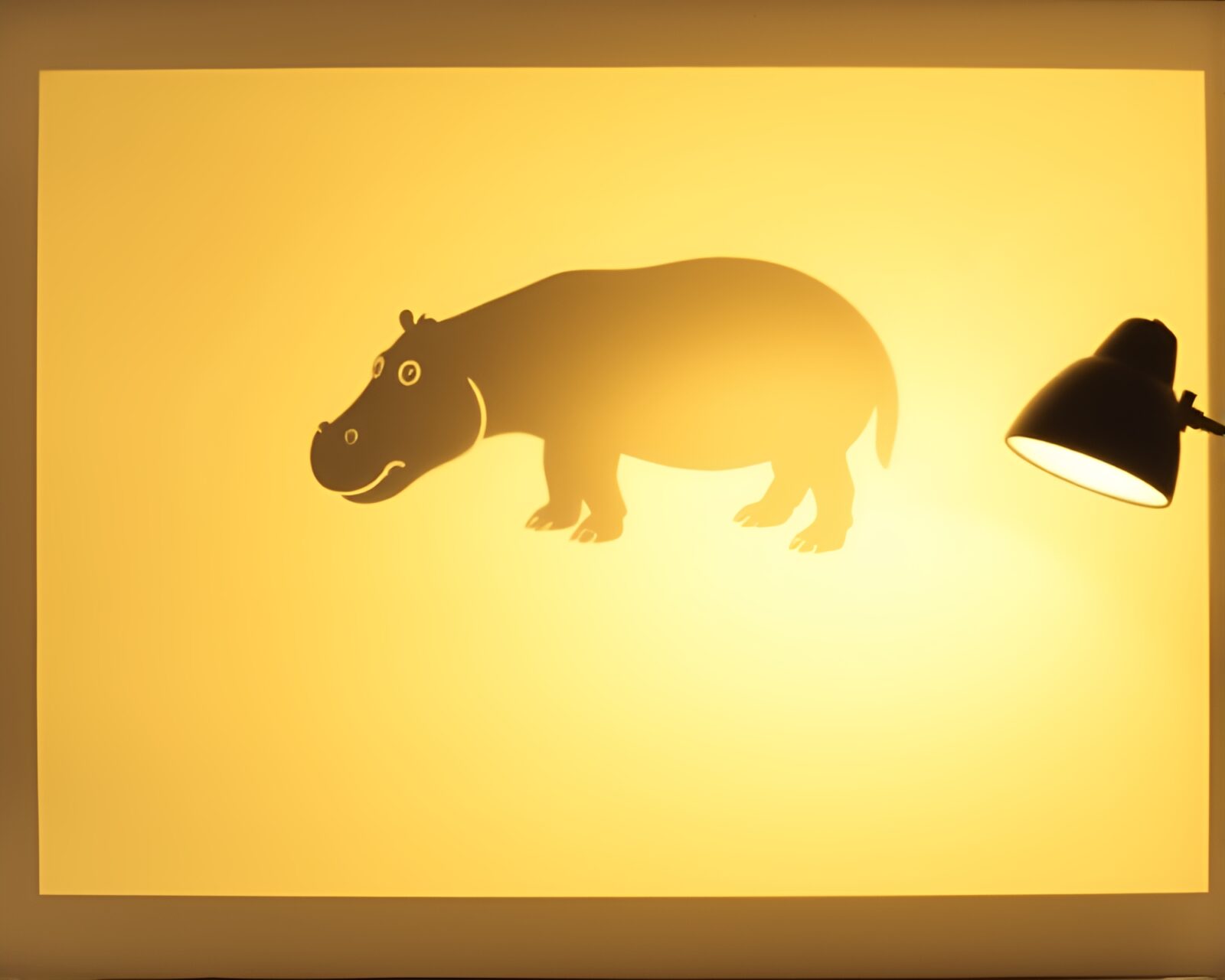 Shadow of hippopotamus in warm library light on polaroid