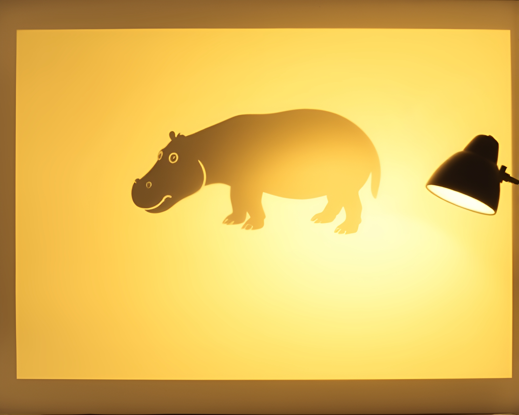Hippopotamus Silhouette in Library Lamp Glow Polaroid Frame – free AI stock image