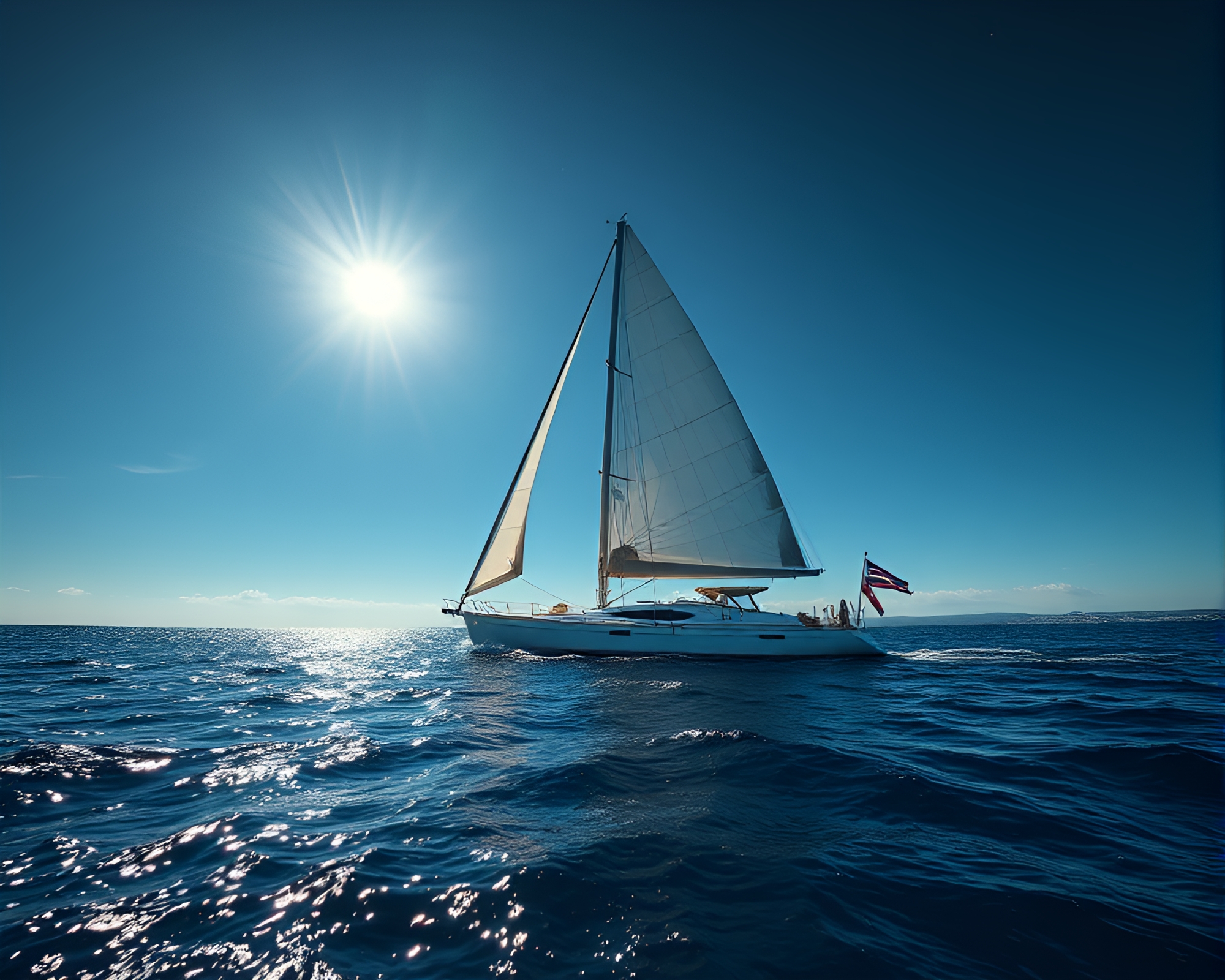 Solar Sailboat Gliding Under High-Key Sky – free AI stock image