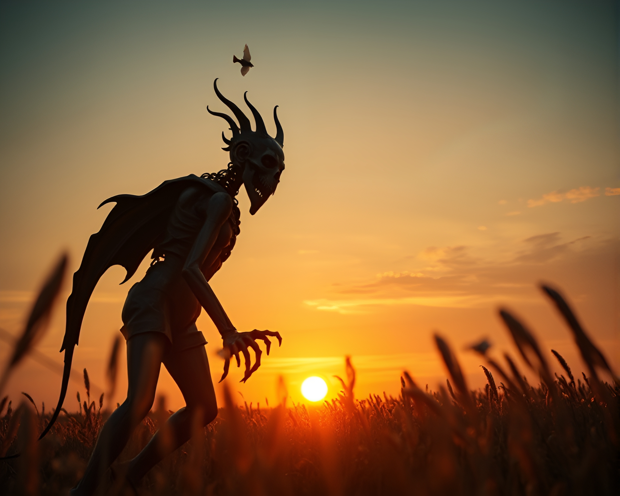 Lovecraftian Horror in Bronze Patina at Dusk – free AI stock image