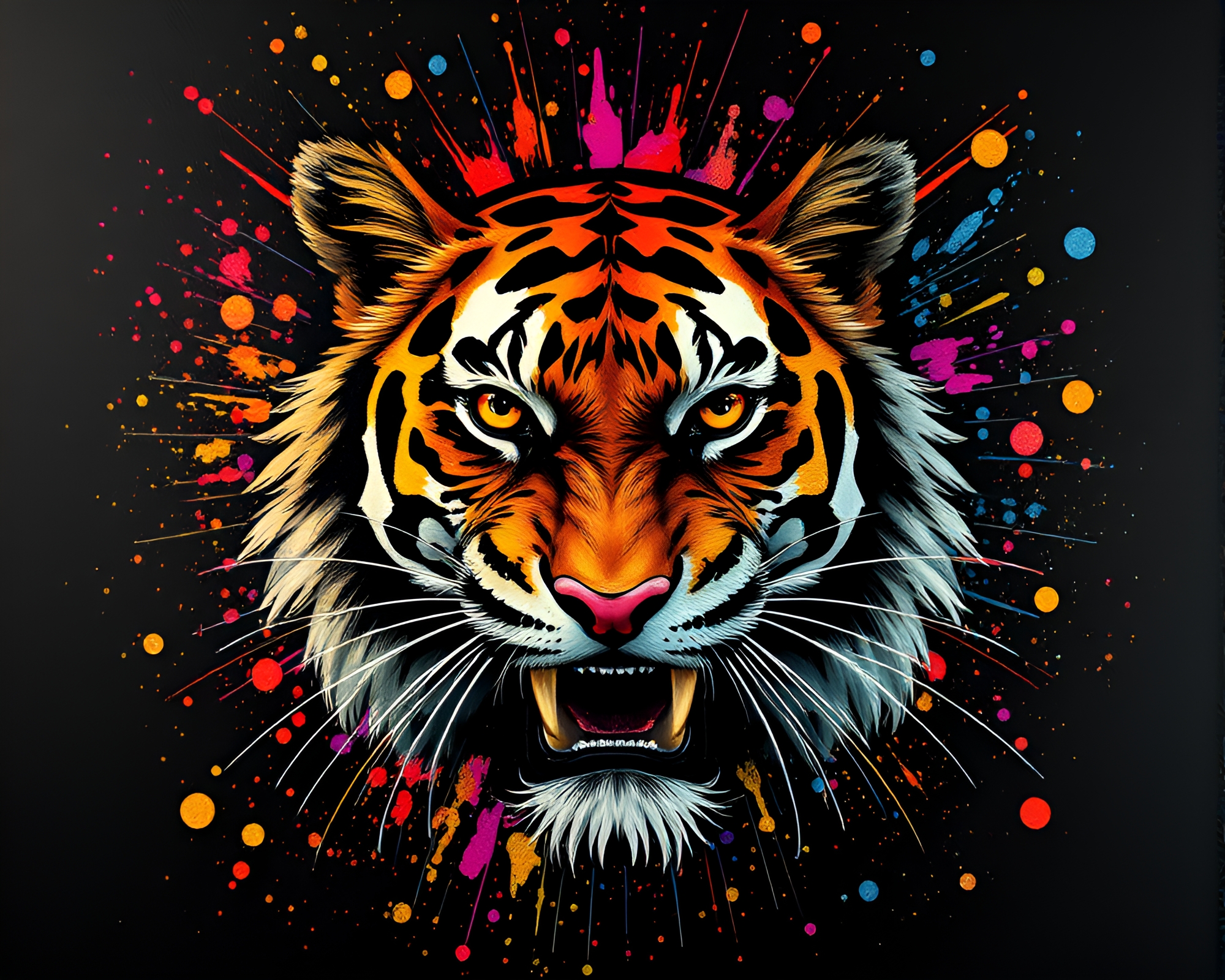 Acrylic Tiger in Noir Starburst – free AI stock image