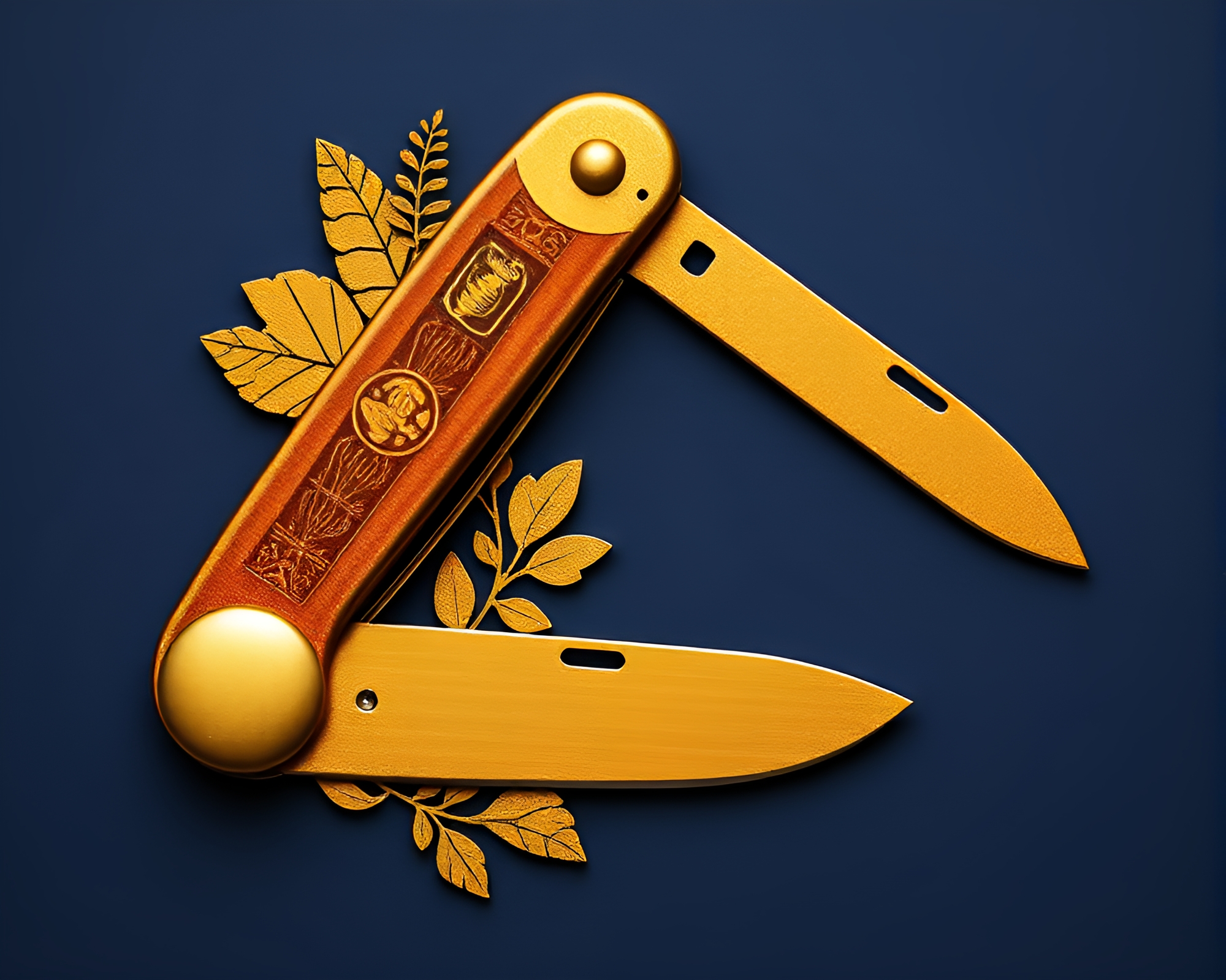 Rusty Pocketknife Collage Cutouts in Savannah Golds – free AI stock image