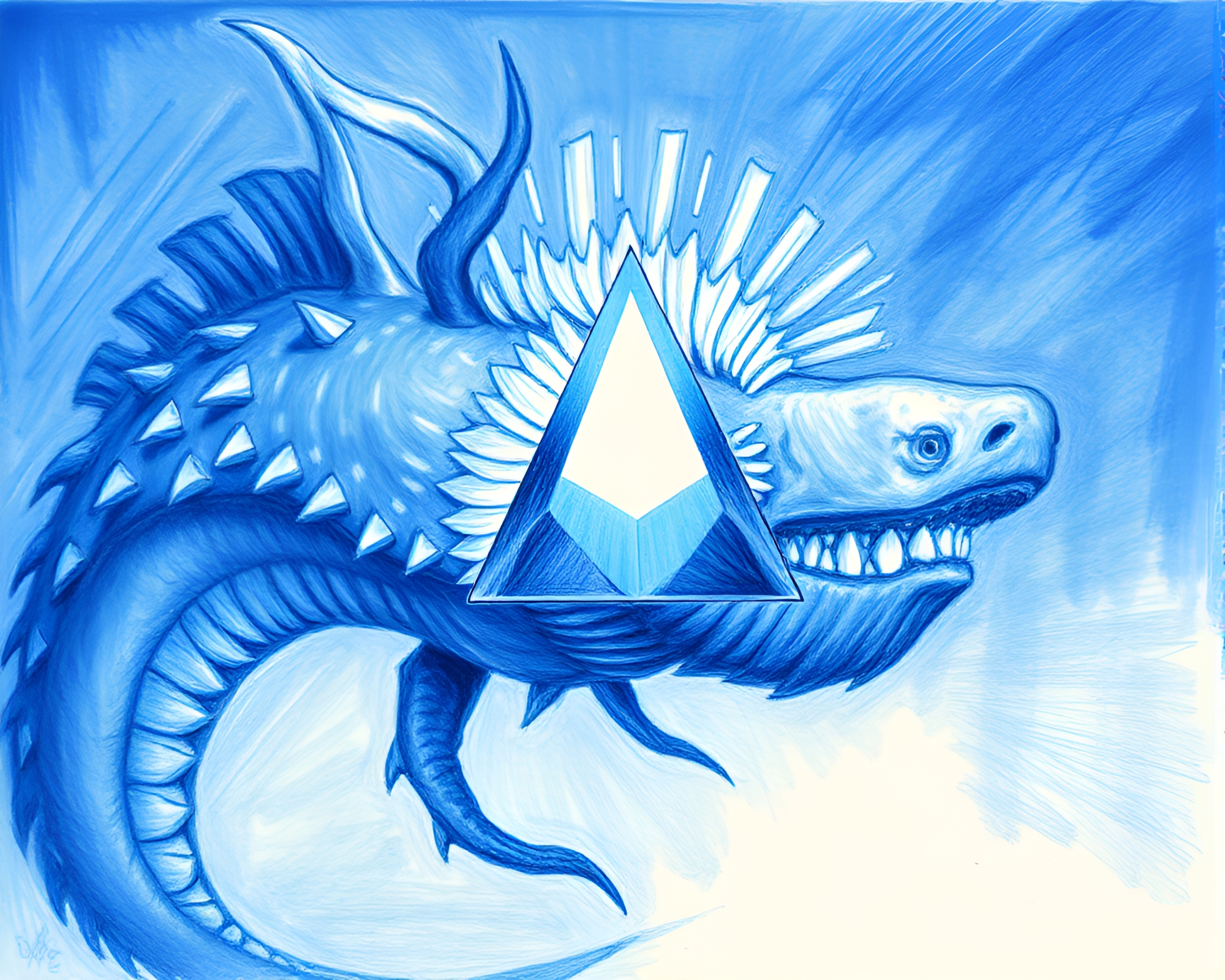 Prism Refraction Leviathan Emerges from Steel-Blue Depths – free AI stock image