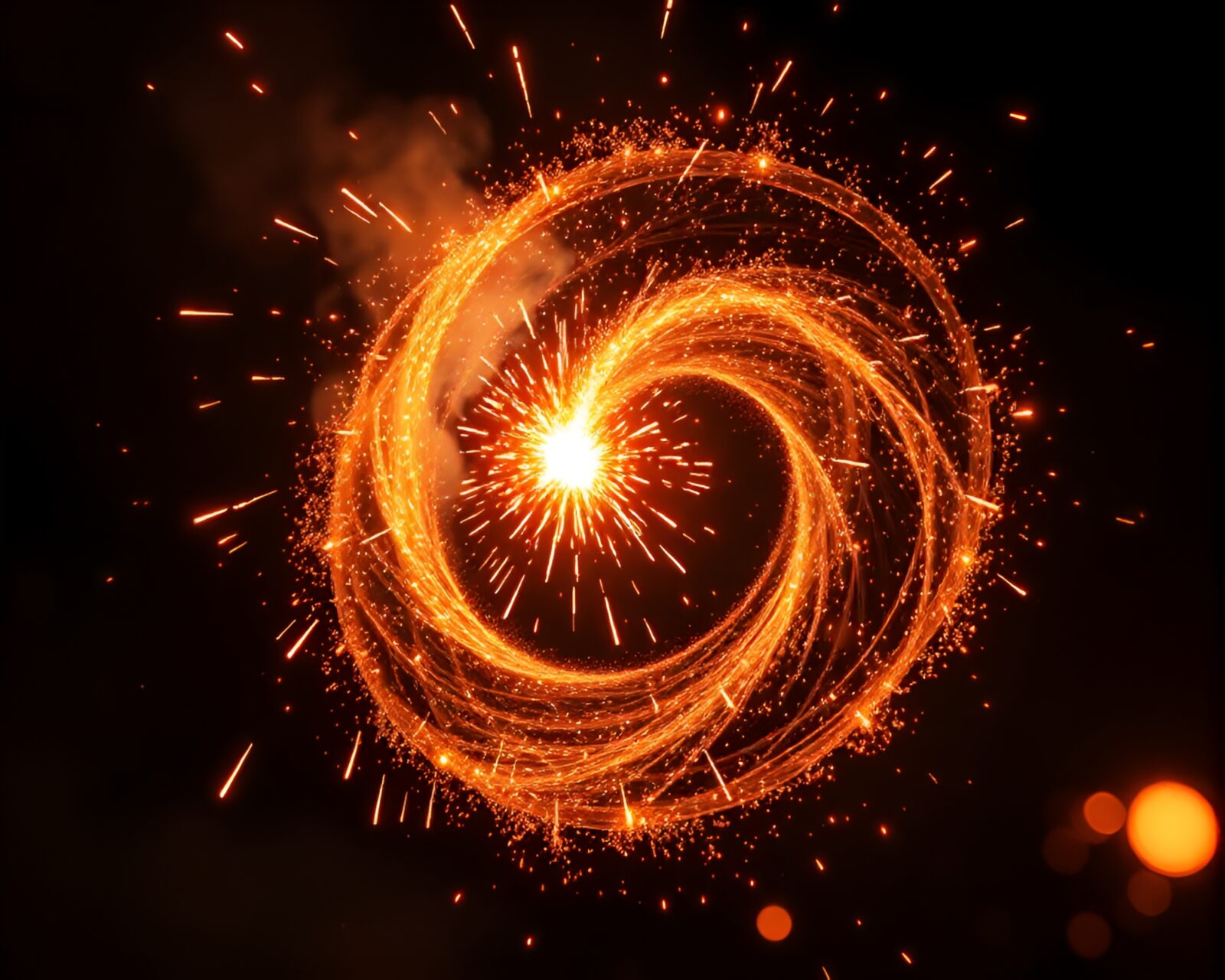 Technical illustration of swirling ring amidst glowing festival fireworks