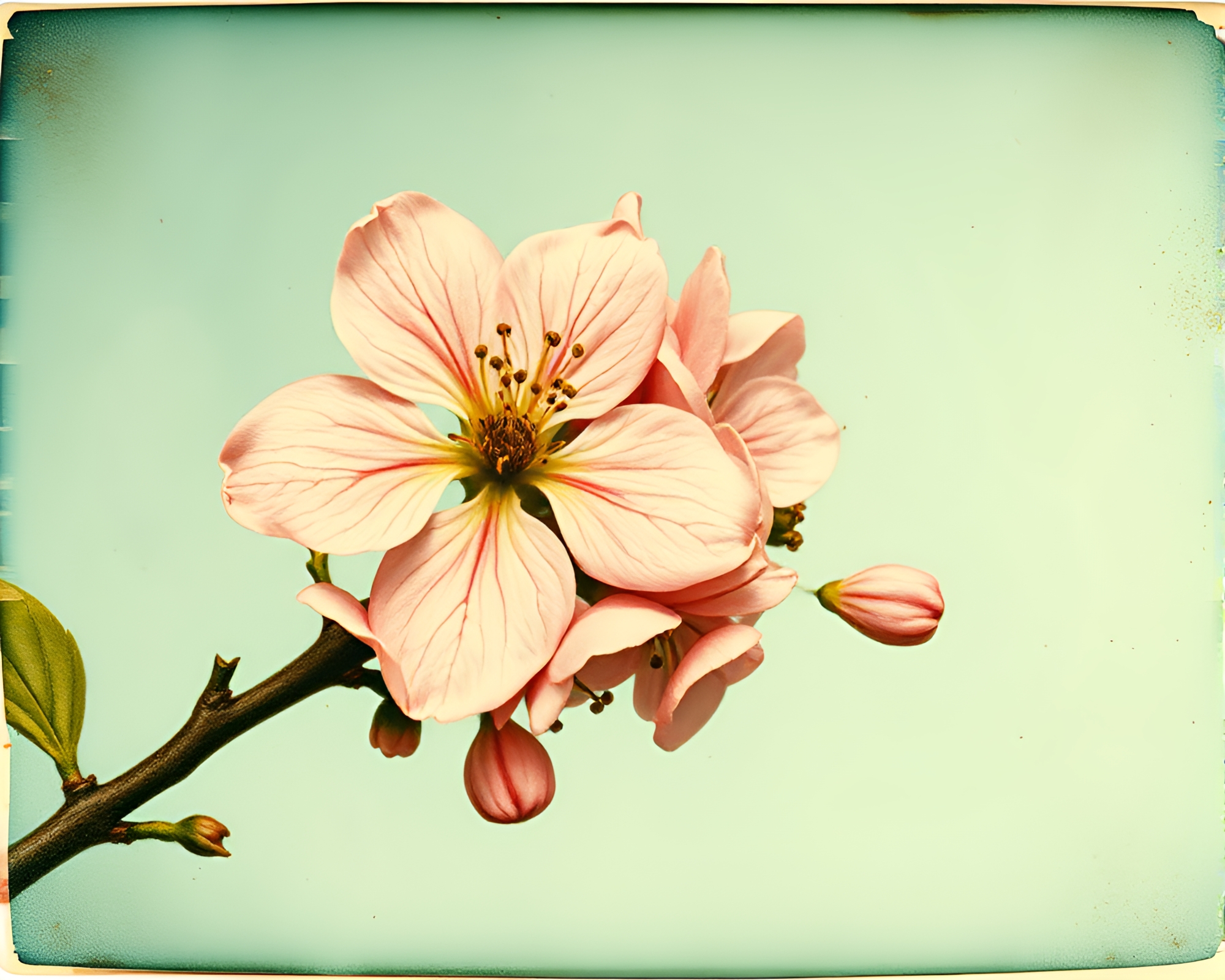 Vintage Botanical Illustration: Spring Blossom in Copper Verdigris – free AI stock image