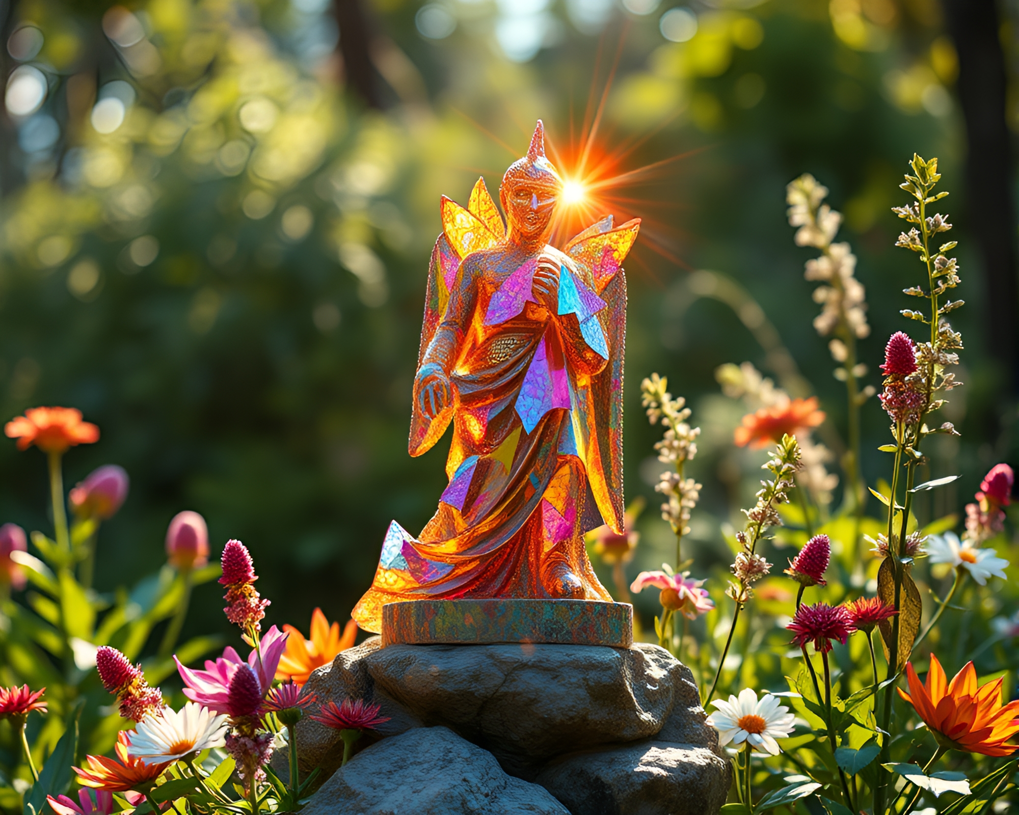 Glitched Statue Amid Backscatter Flare Botanical Illustration – free AI stock image