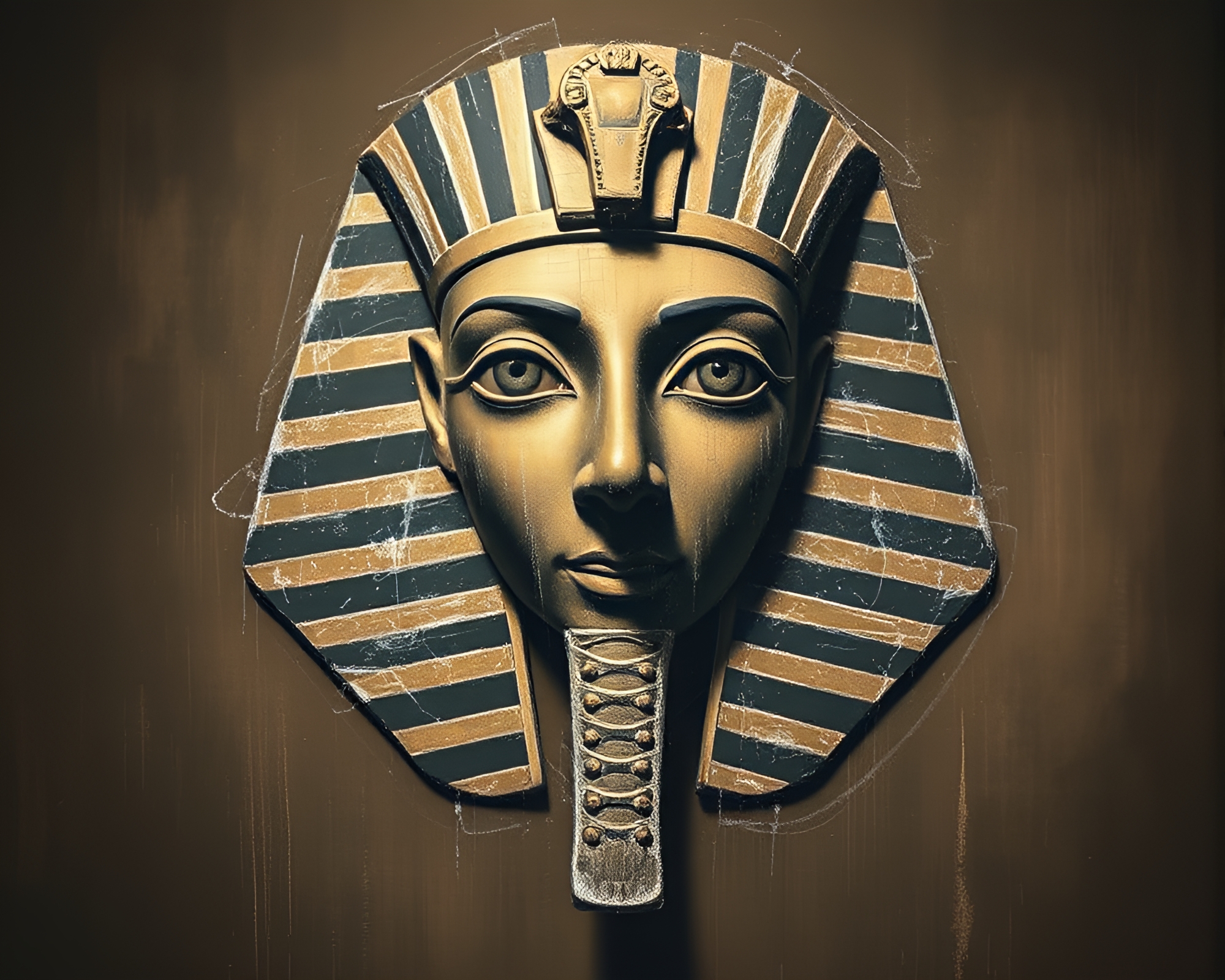 Ancient Pharaoh’s Mask in Chalk Shadows – free AI stock image