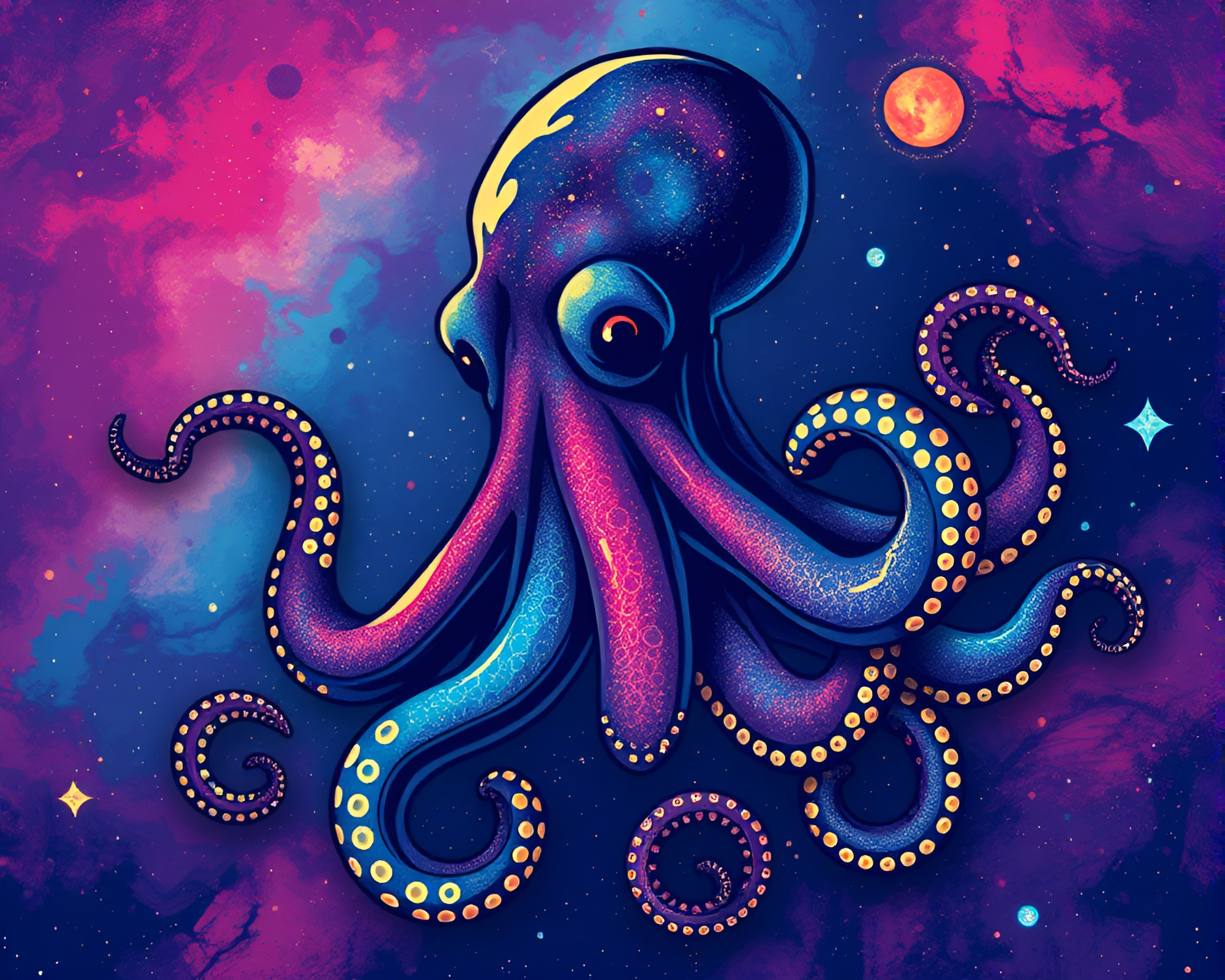 Stunning Vector Street Art: Octopus in Galaxy Colors – free AI stock image