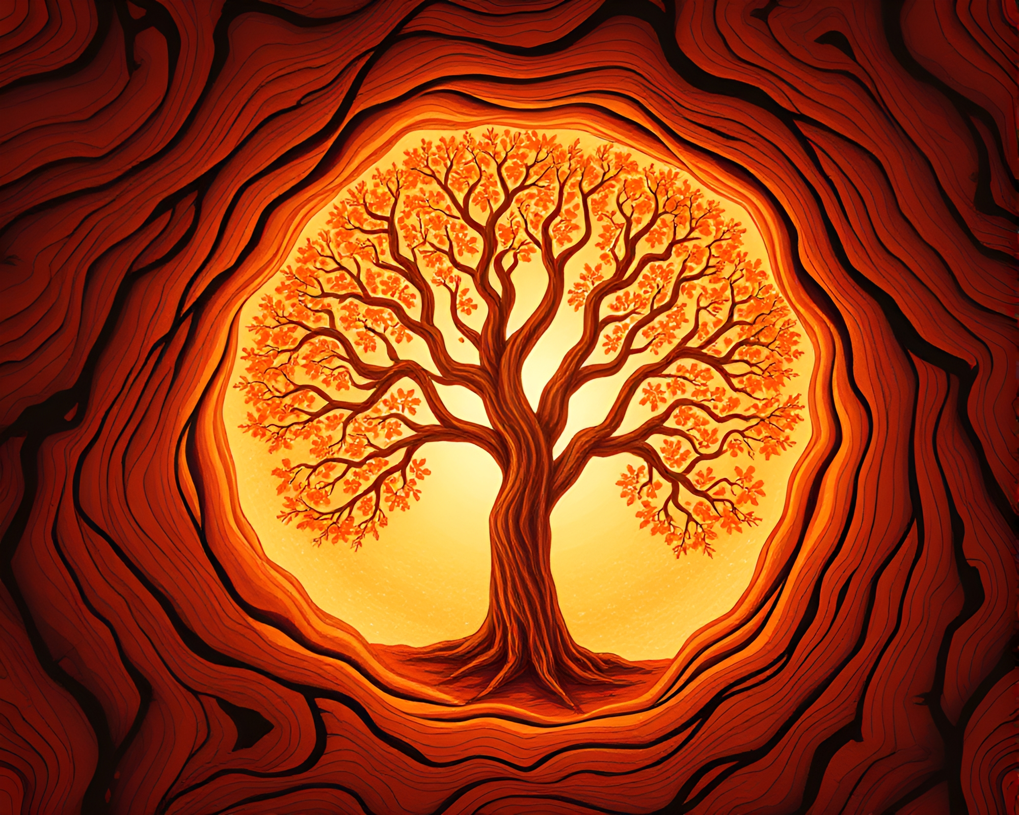 Virtual Reality Oasis: Tree Ring Sunset Escape – free AI stock image