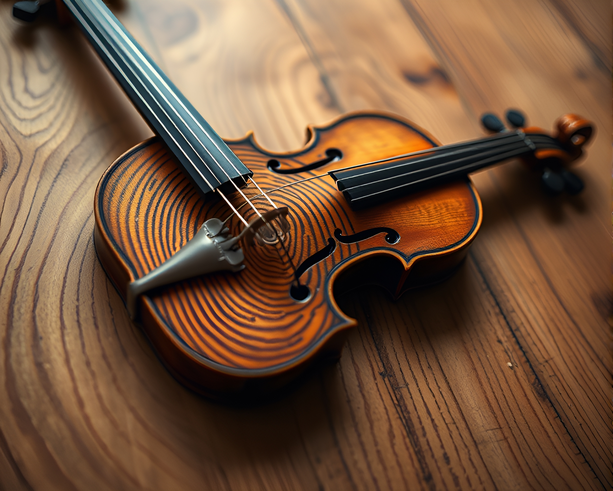 Wooden Violin in Sepia Hologram Fingerprint Swirl – free AI stock image