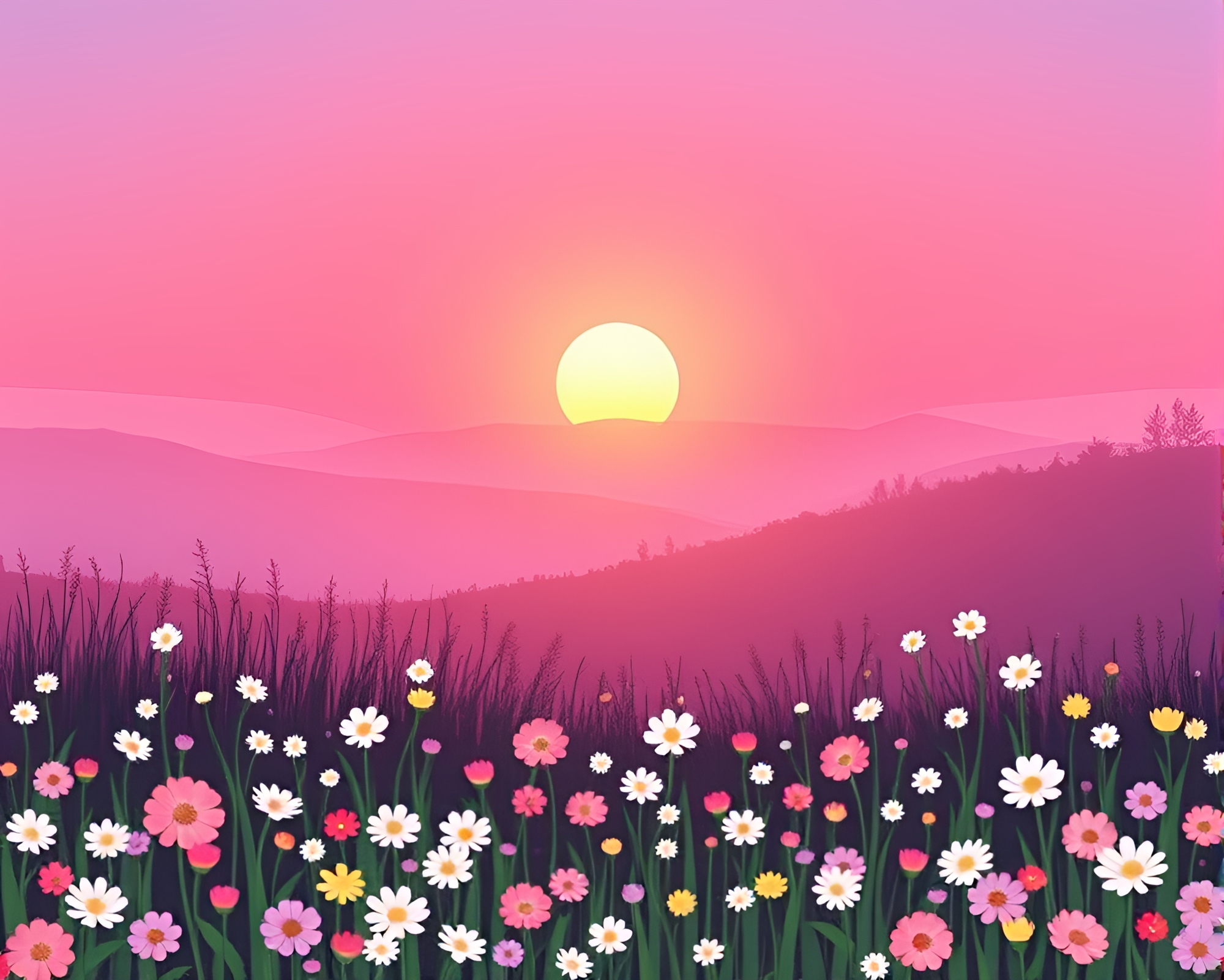 Flowering Meadow Collage in Misty Dawn ASCII Art – free AI stock image