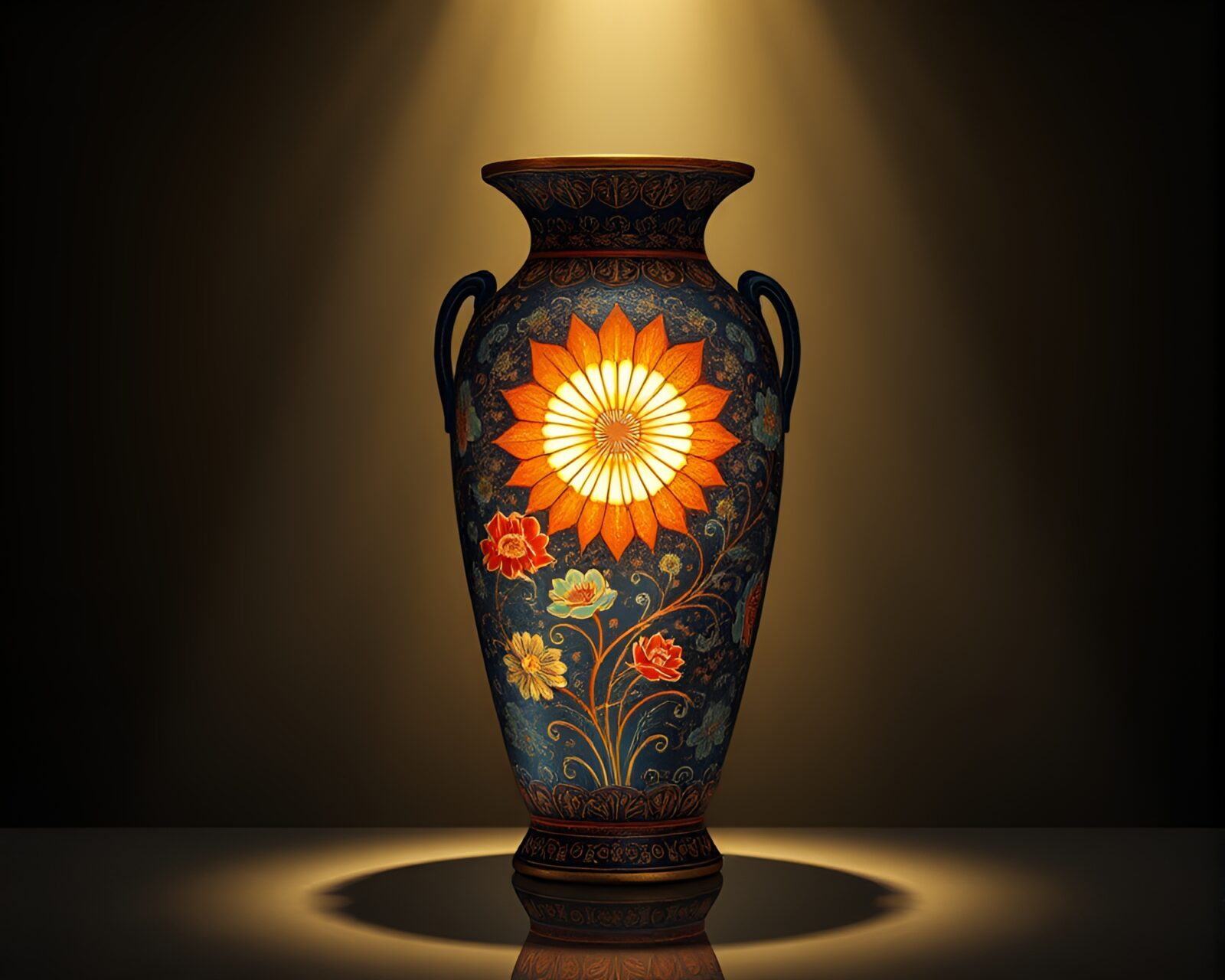 Trompe-l'oeil art of mesmerizing Cloisonné vase in radiant light
