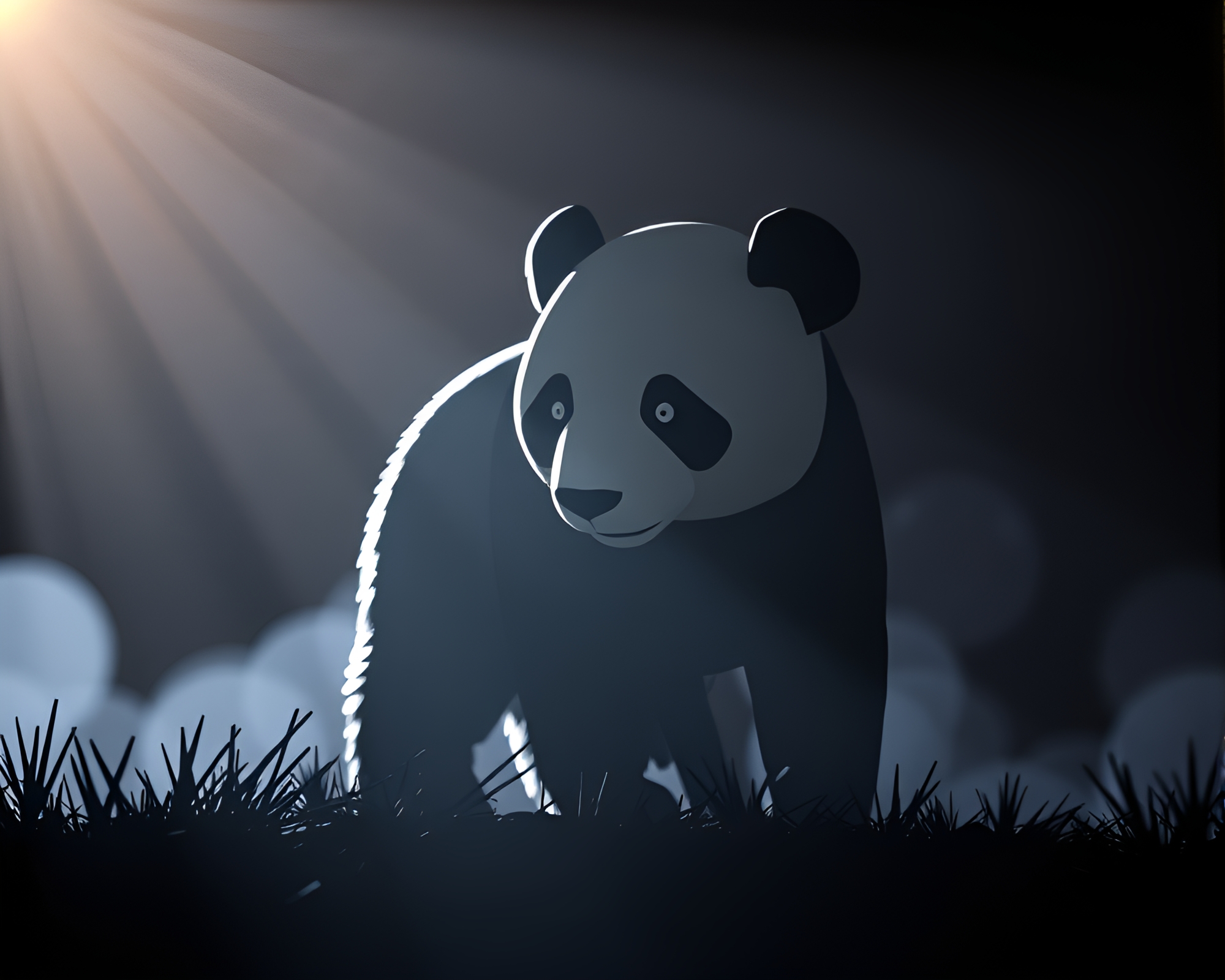Panda Silhouette in Voxel Art with High-Key Lighting – free AI stock image