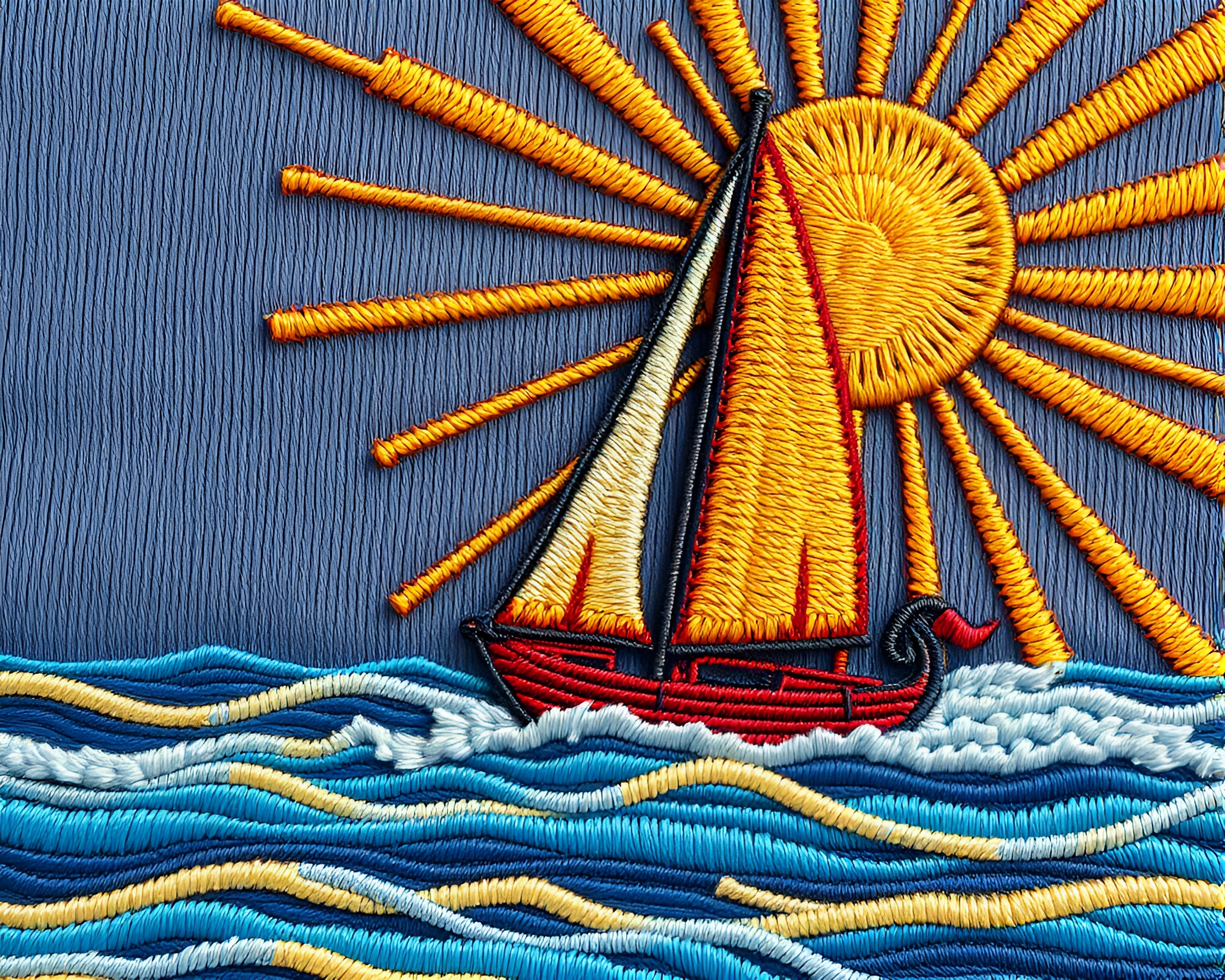 Solar Sailboat Embroidered Cyberpunk Illustration – free AI stock image