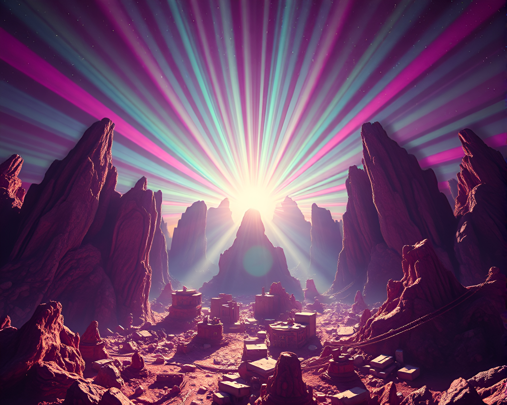Lovecraftian Sunbeam Synthwave Focus Stacking Horror – free AI stock image