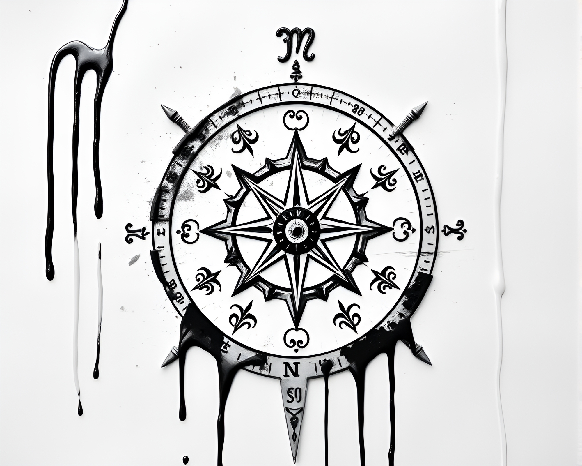 Ethereal Pocket Sundial with Paint Drip Compositions – free AI stock image