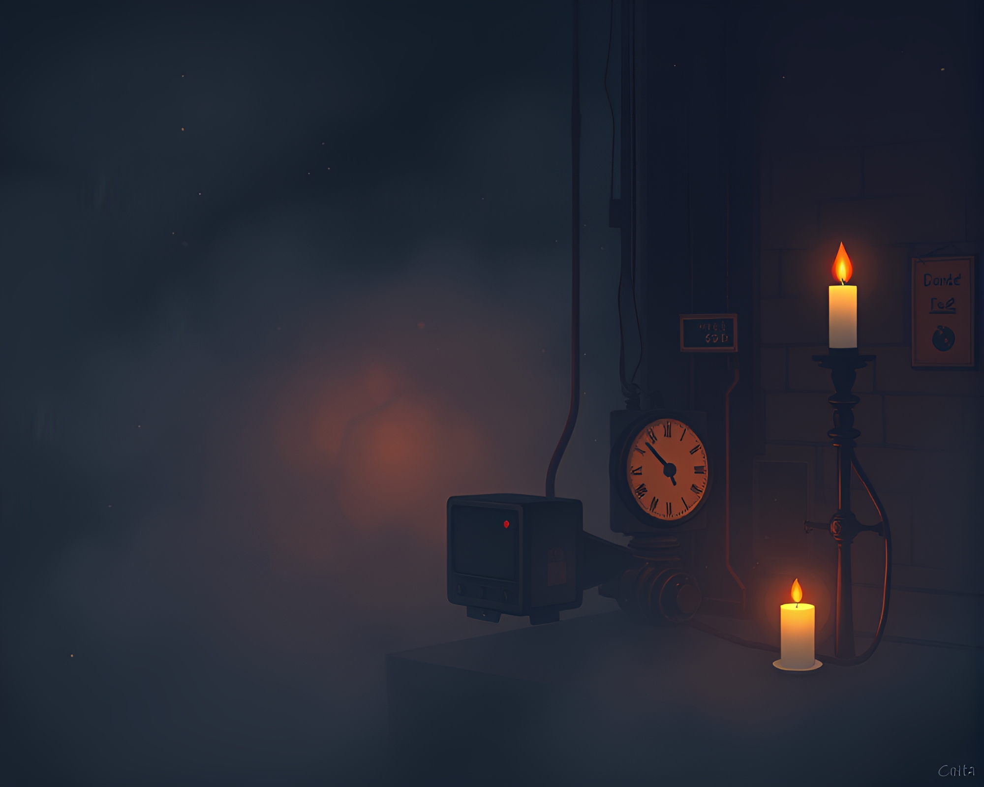 Mystical Fog Morse Code Candlelit Pixel Art – free AI stock image