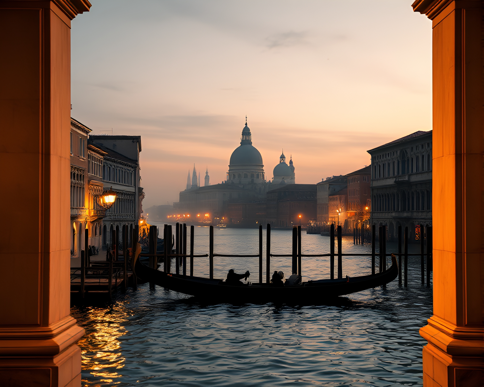 Venetian Gondola in Digital Twilight Duotone Frame – free AI stock image