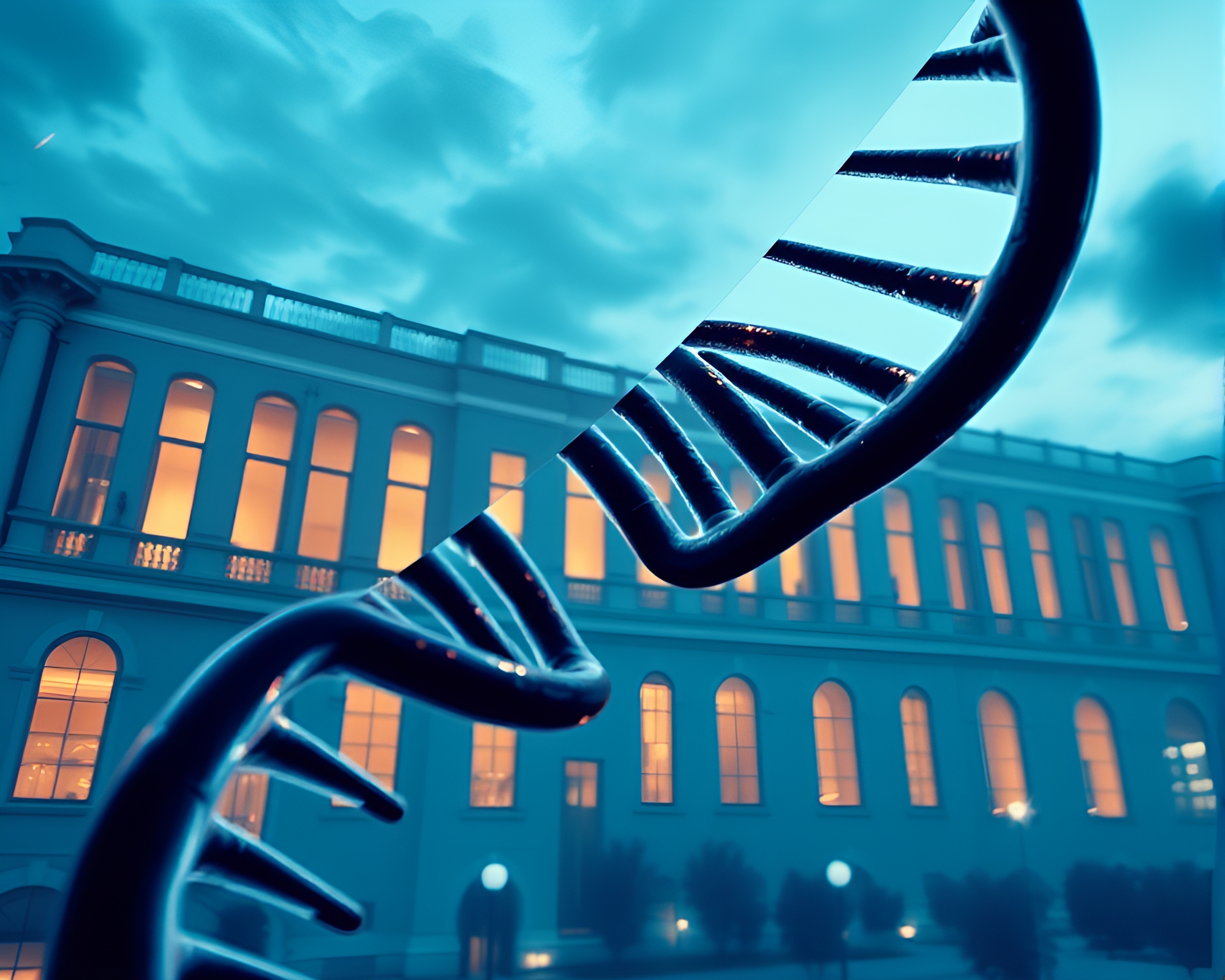 DNA Helix in Split Toned Architectural Framing – free AI stock image
