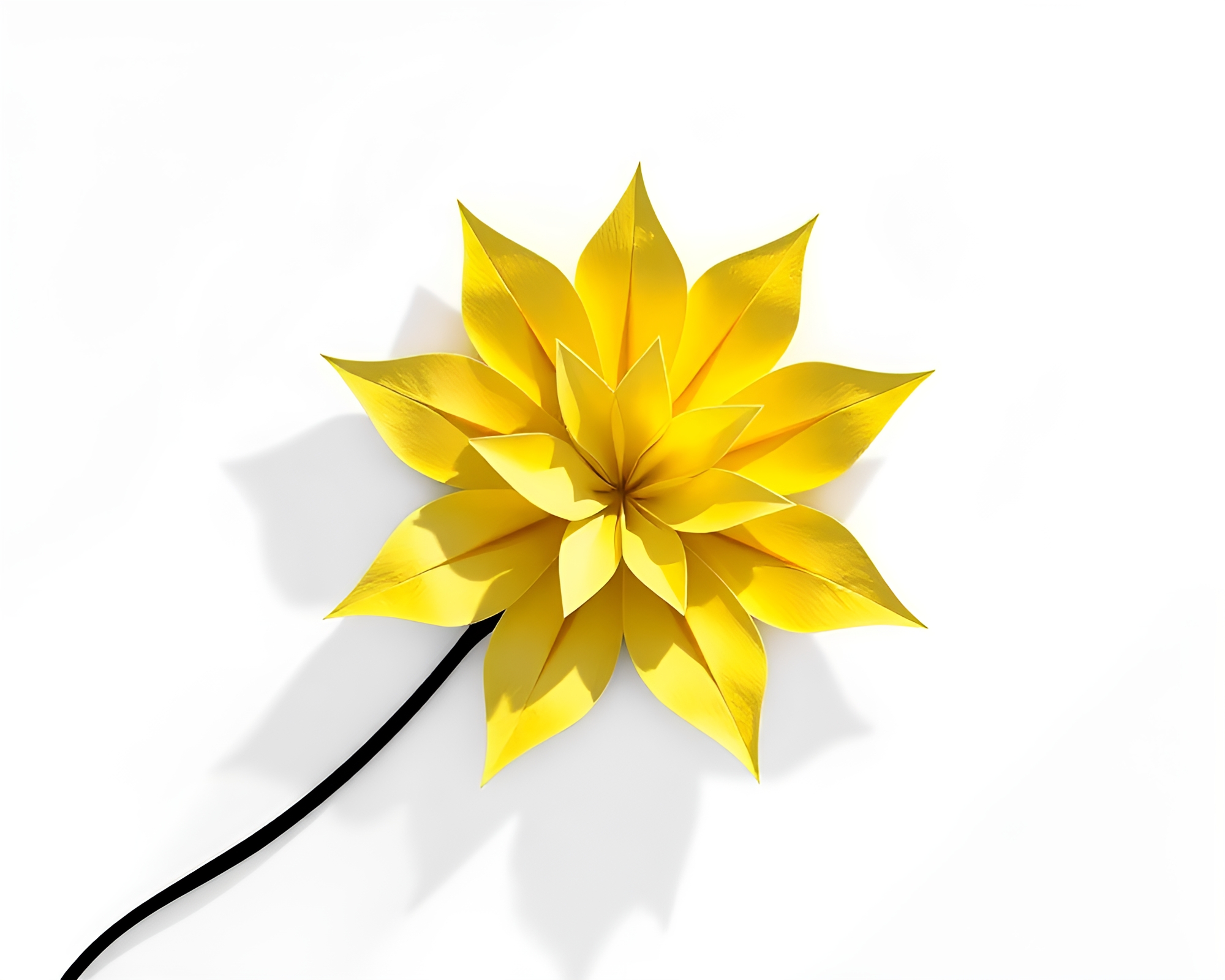 Origami Fantasy: Shaded Monochrome Yellow Flower Illustration – free AI stock image