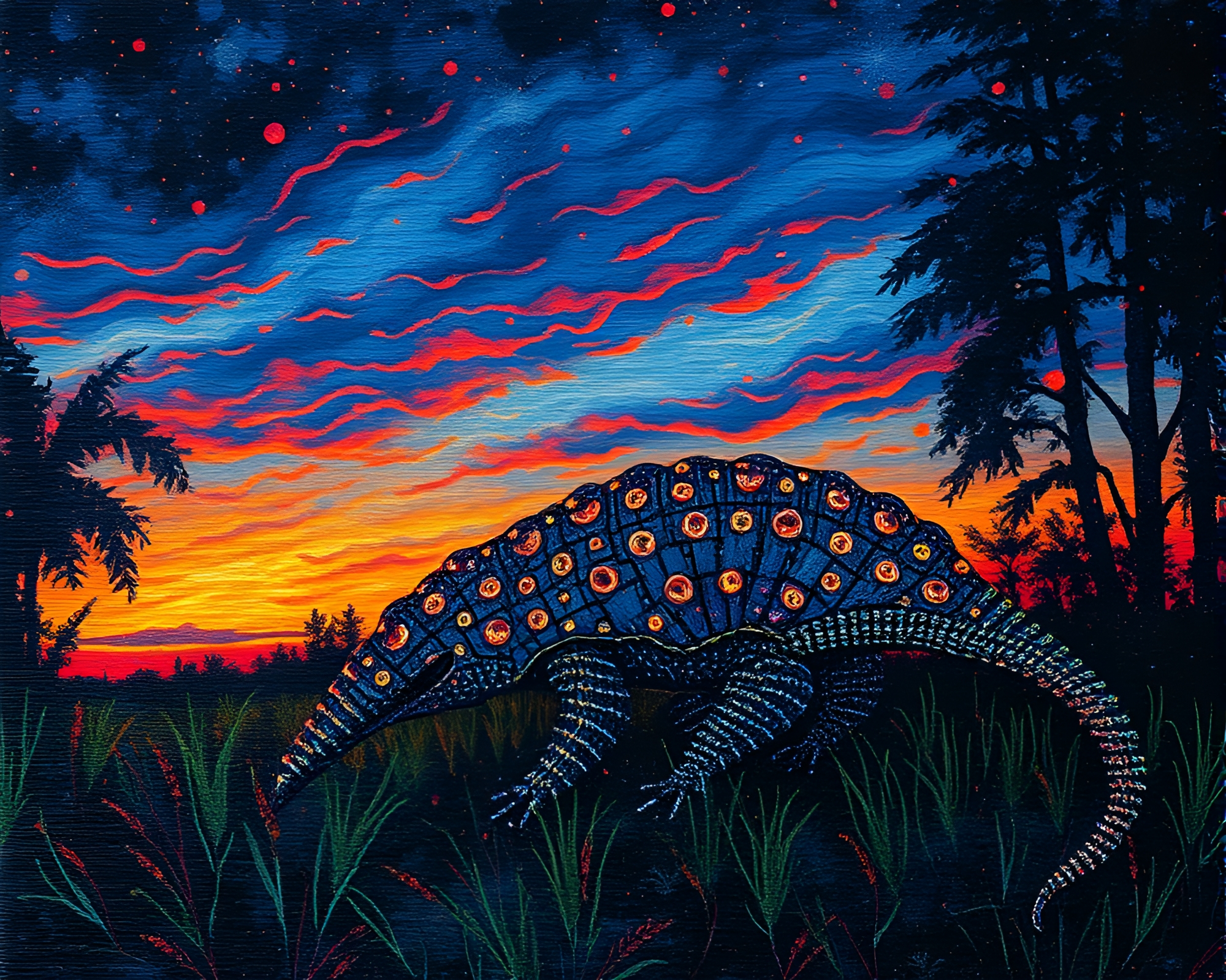 Armadillo Fiber Optics at Dusk Twilight Impasto Art – free AI stock image