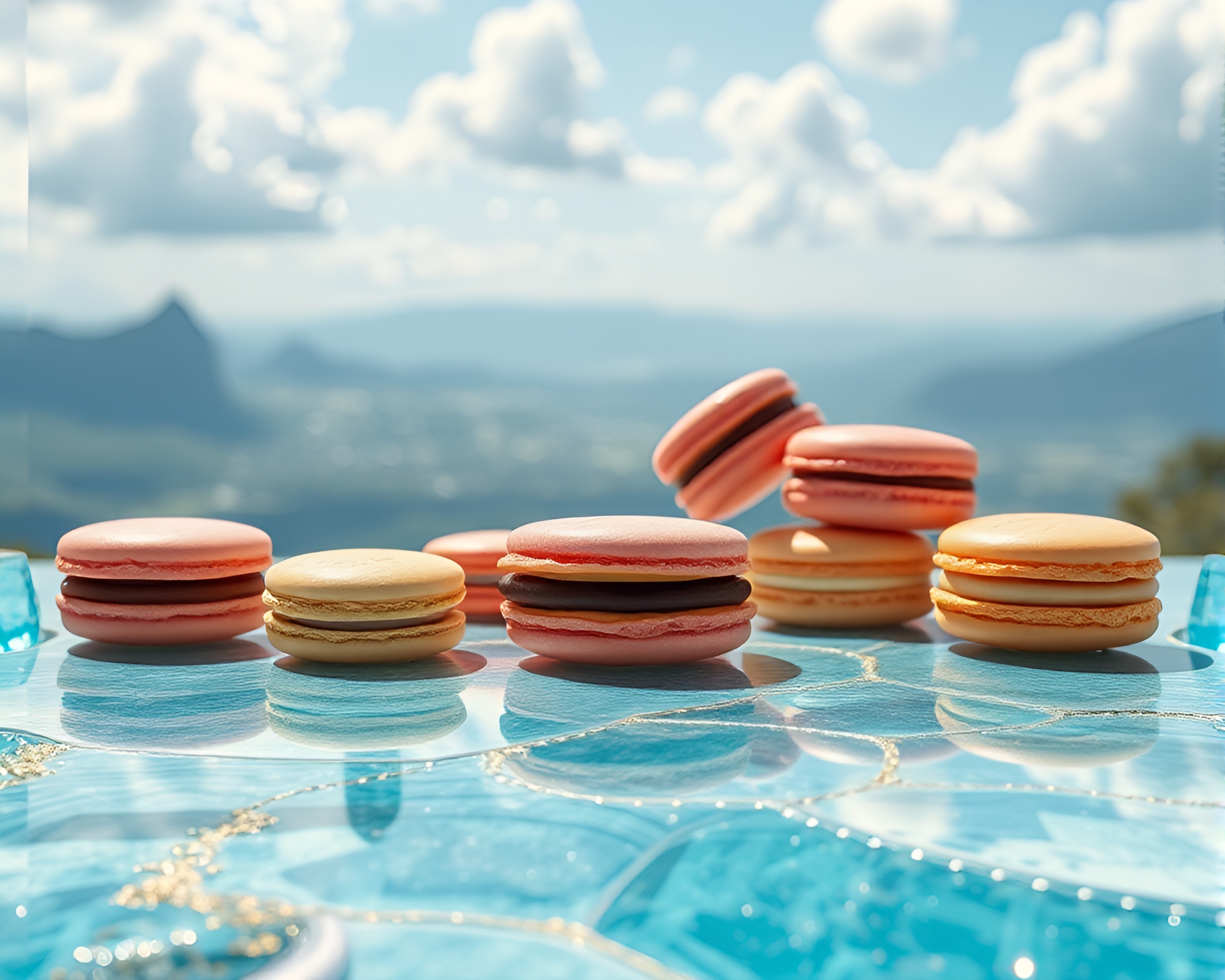 Surreal Macaron Dream: Topaz Panoramic Feast – free AI stock image