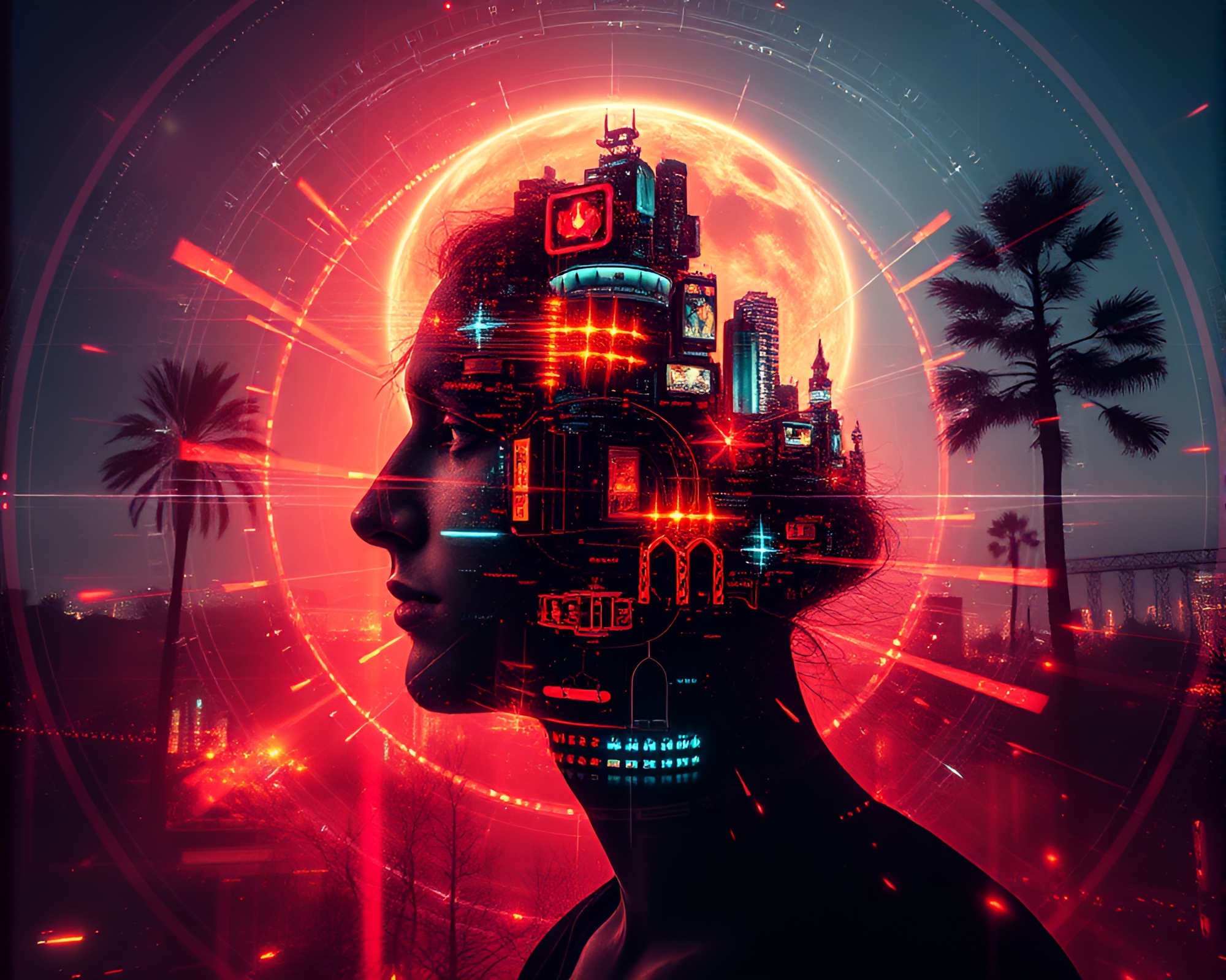 Retro Futurism Mind Palace: Fractal Double Exposure Glow – free AI stock image