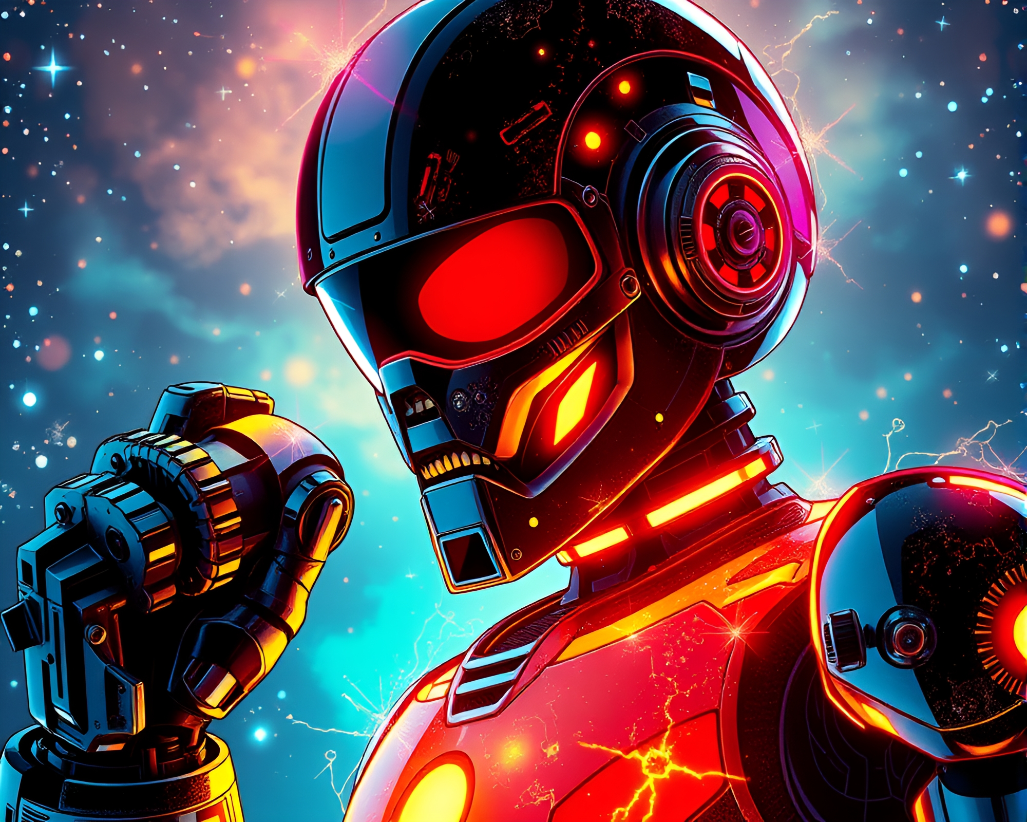 Robotic Galaxy Adventure Film Burn Manga Illustration – free AI stock image