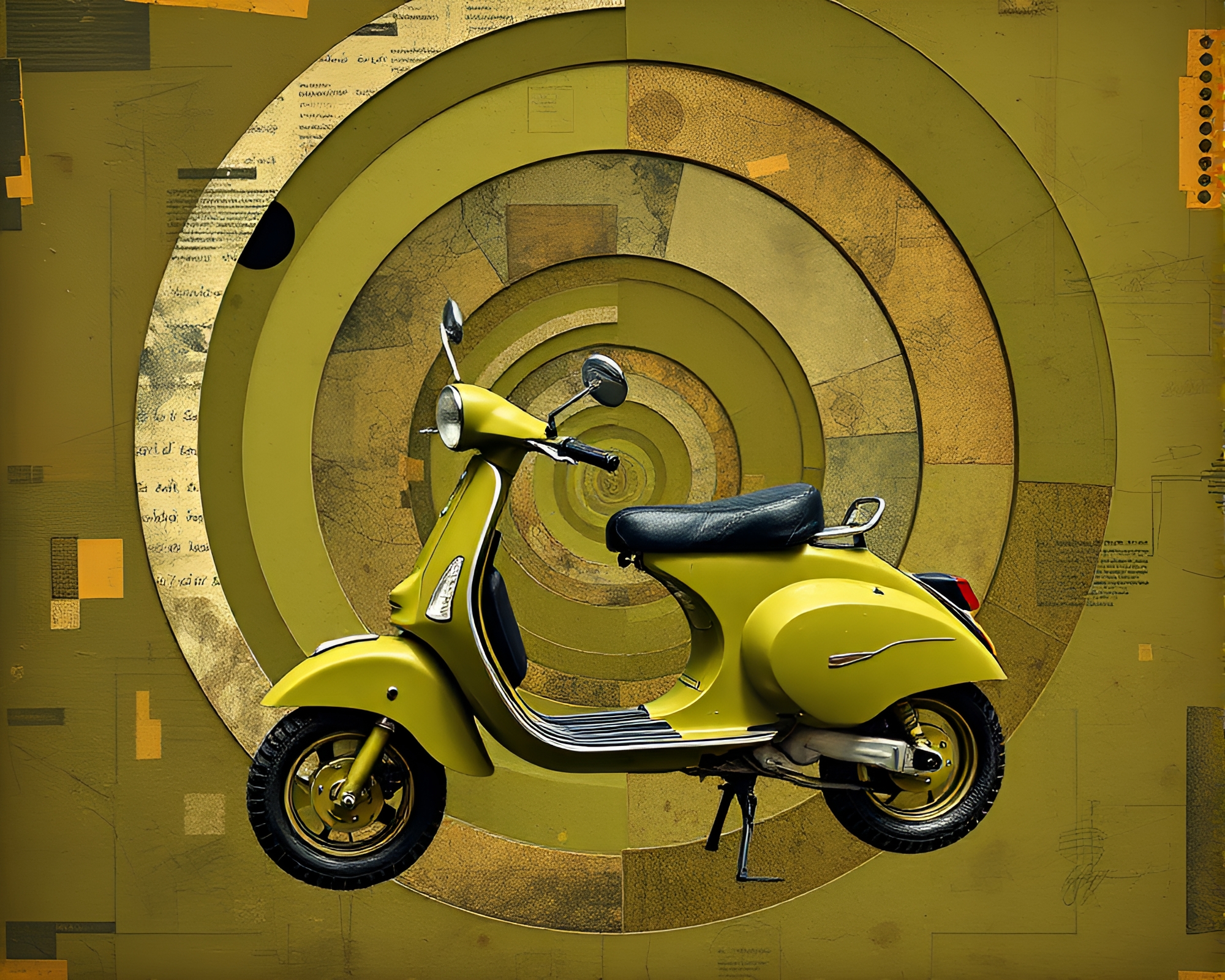 Dadaist Electric Scooter Fibonacci Spiral Composition – free AI stock image