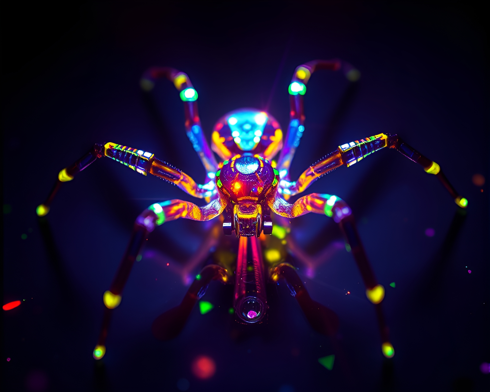 Mechanical Spider in Ultraviolet Holographic Anaglyph – free AI stock image