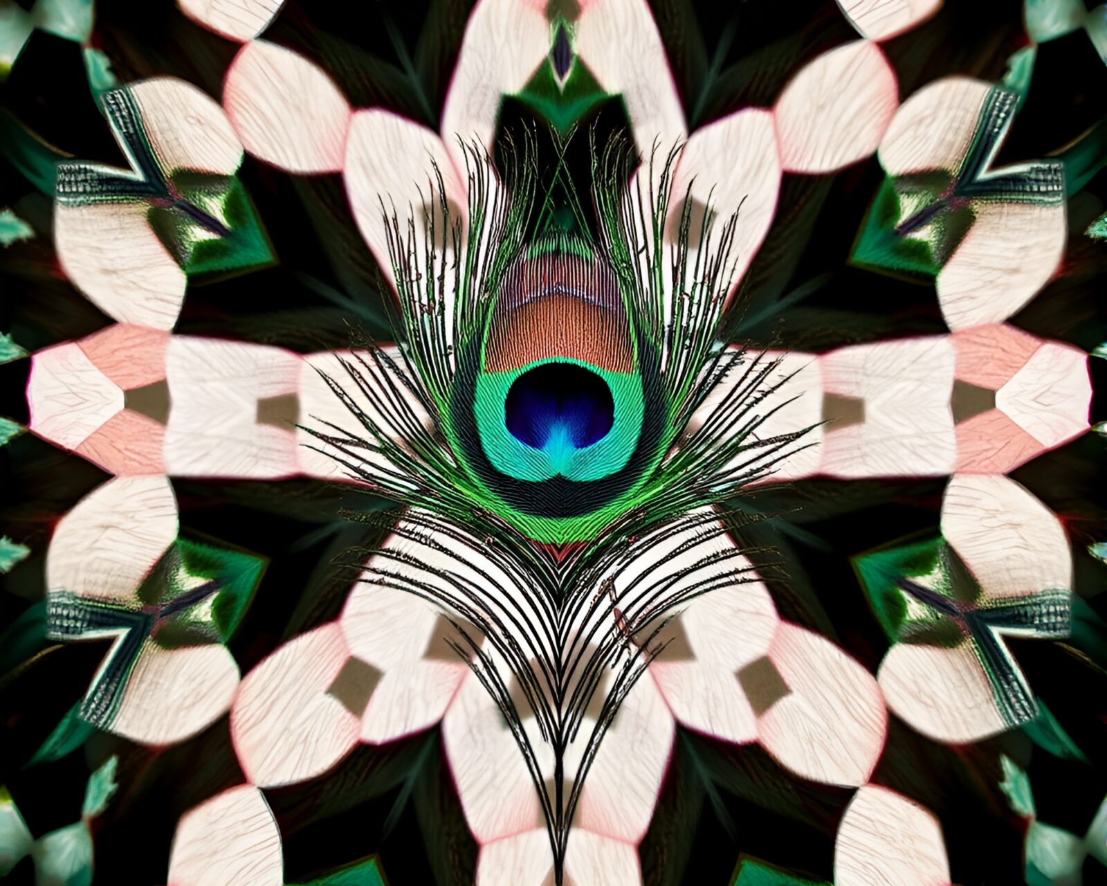 Vibrant and mesmerizing double exposure of peacock feathers
