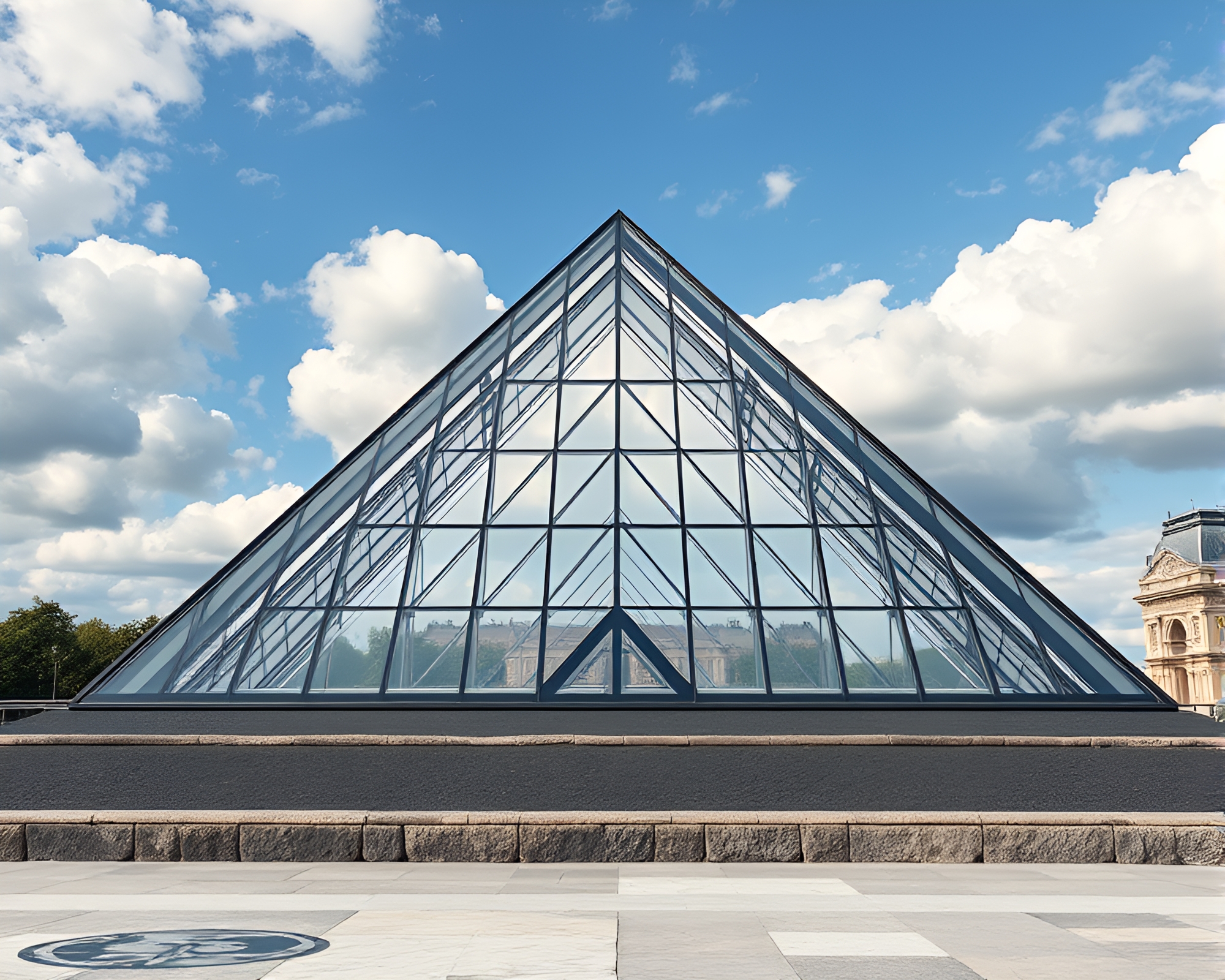 Skeuomorphic Glass Pyramid Amid Volcanic Ash Glow – free AI stock image